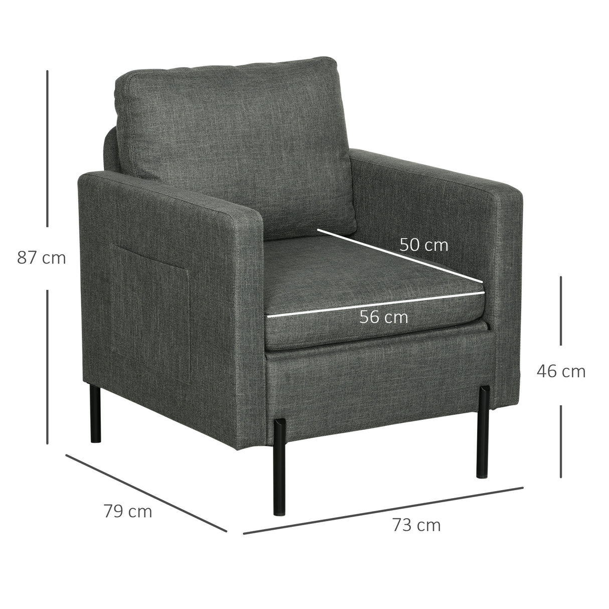 easycomfort easycomfort poltroncina moderna con tessuto effetto lino gambe in acciaio e tasche laterali 73x79x87cm grigio