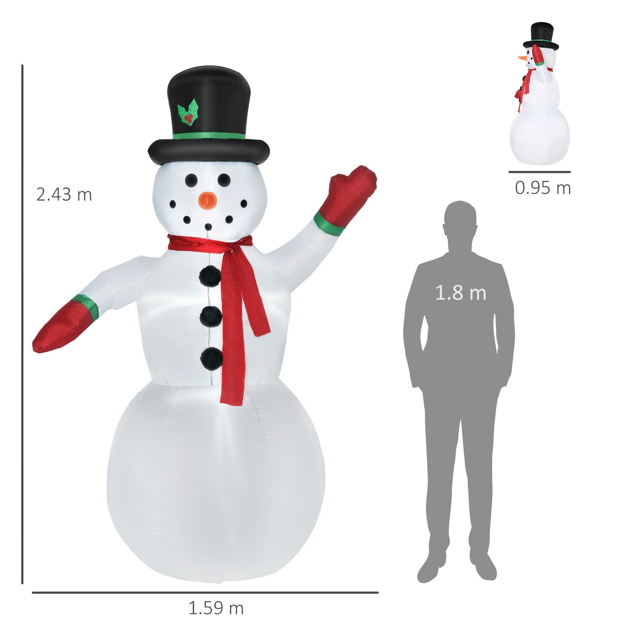 easycomfort easycomfort pupazzo di neve gonfiabile con luci led e gonfiatore incluso 159x95x243cm