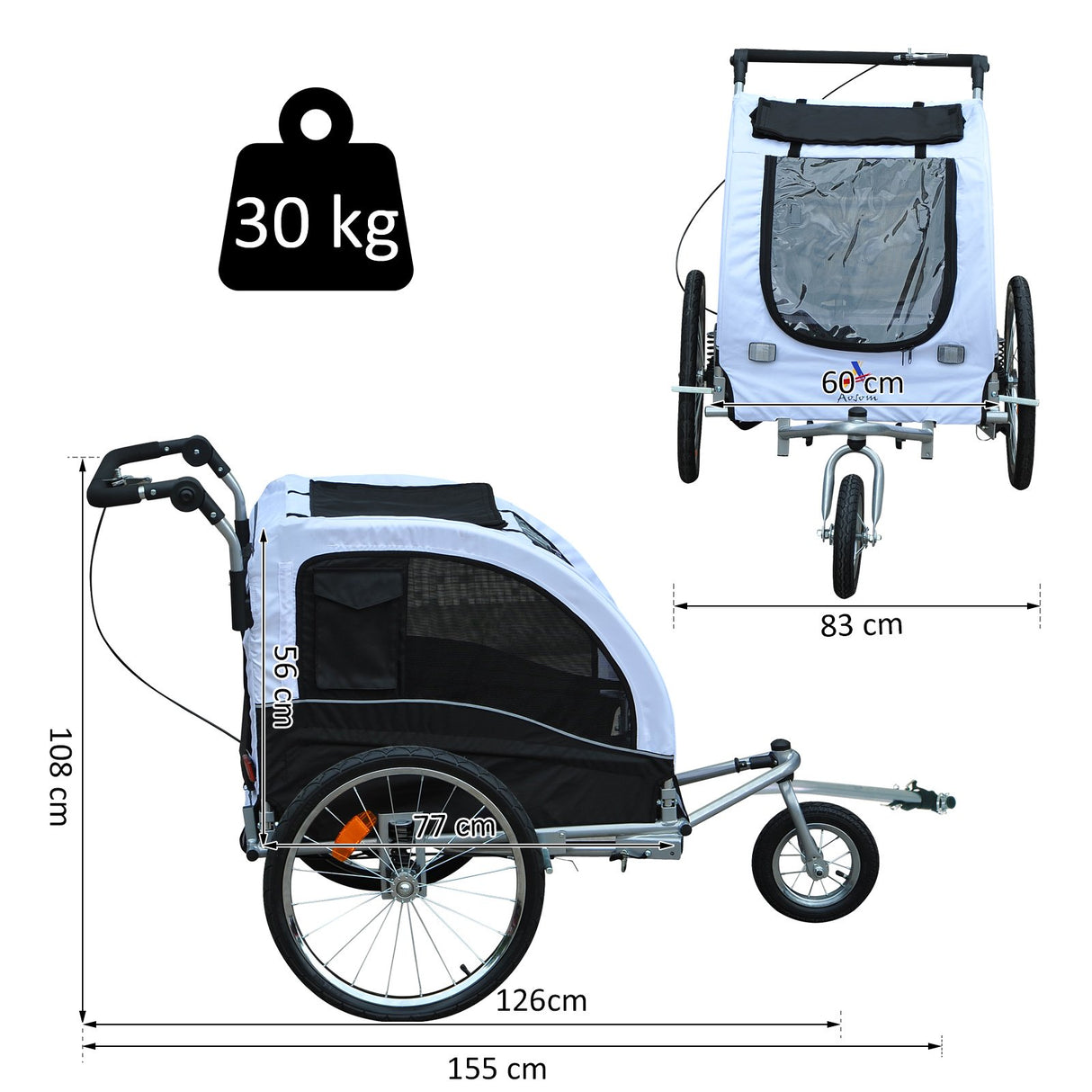 easycomfort easycomfort rimorchio bicicletta passeggino per cani 3 ruote bianco e nero ean 8055776911571