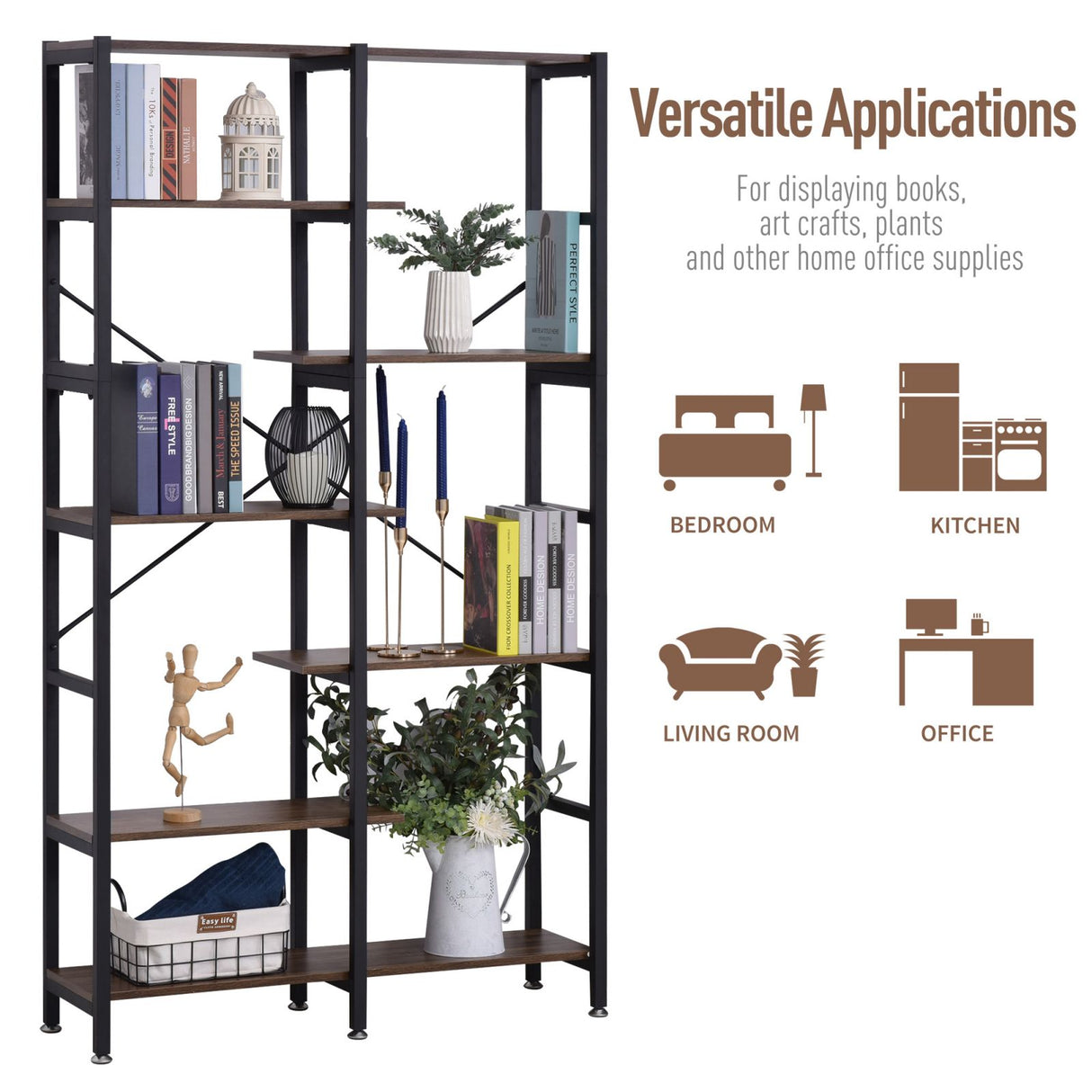 easycomfort easycomfort scaffale libreria da parete in legno e metallo nero con 6 ripiani stile industriale ean 8055776912851