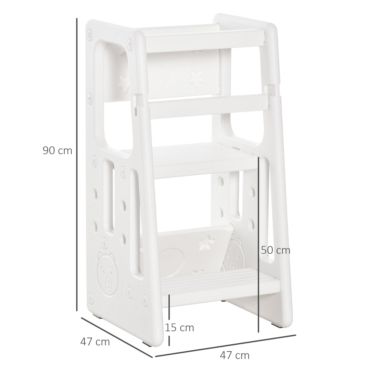 easycomfort easycomfort scaletta per bambini torre montessoriana altezza regolabile 3 livelli hdpe inodore 47x47x90cm bianco