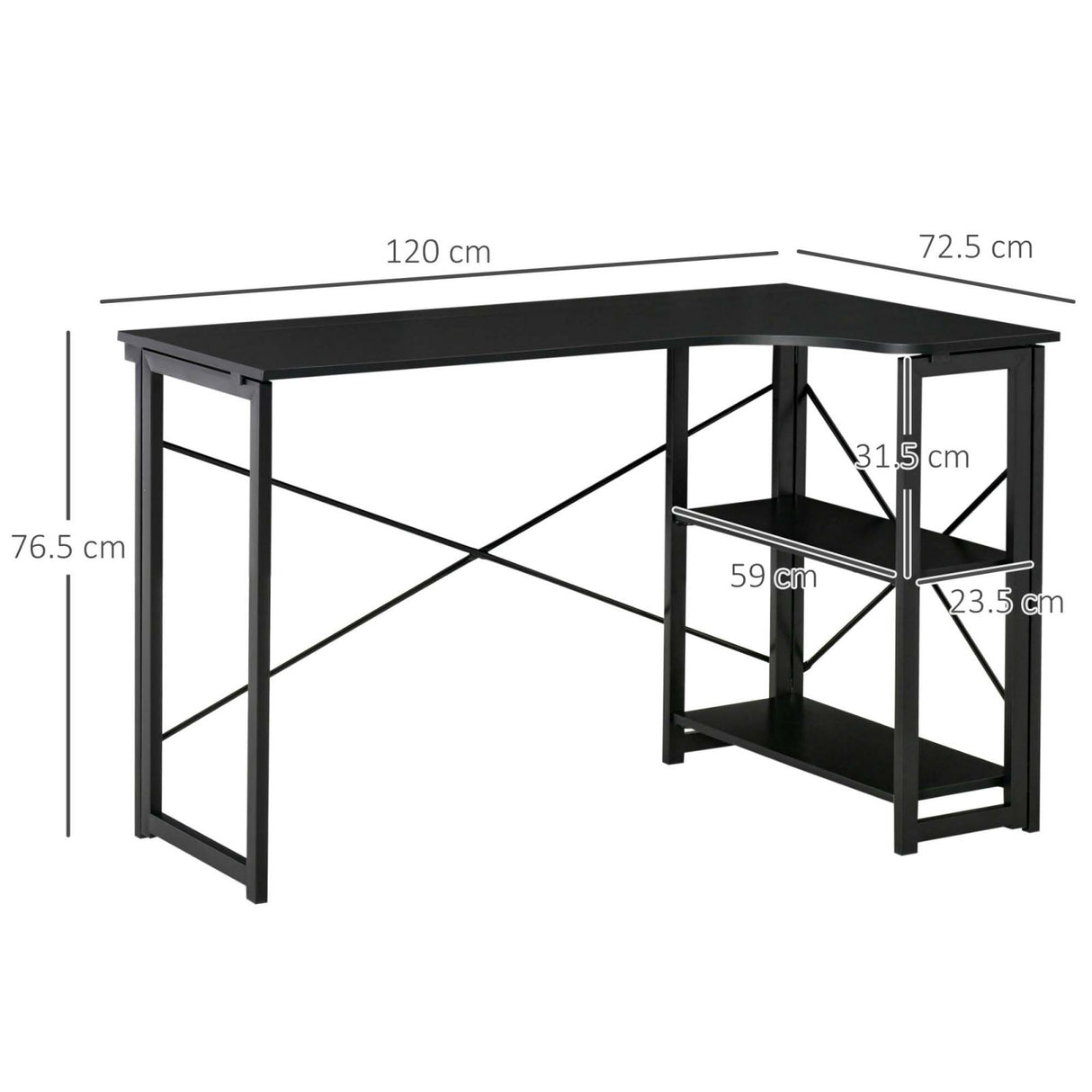 easycomfort easycomfort scrivania angolare a scomparsa pieghevole con 2 ripiani laterali in legno e metallo nera