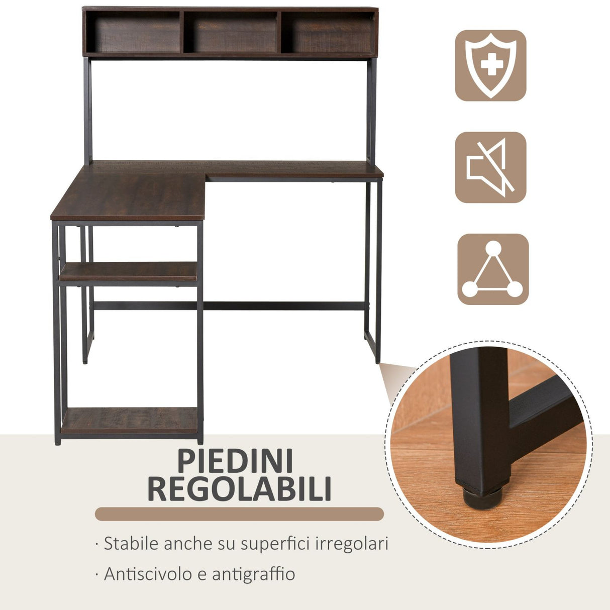 easycomfort easycomfort scrivania angolare con libreria e mensola per pc in stile industriale legno e metallo 170x120x140cm noce e nero ean 8055776914831