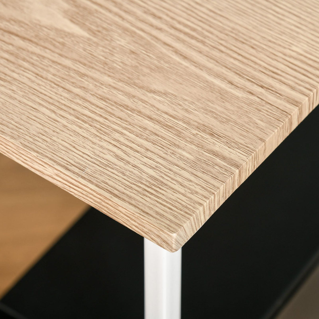 easycomfort easycomfort scrivania angolare con scaffale a 3 mensole e fori passacavi metallo e mdf 150x120x74cm legno e bianco