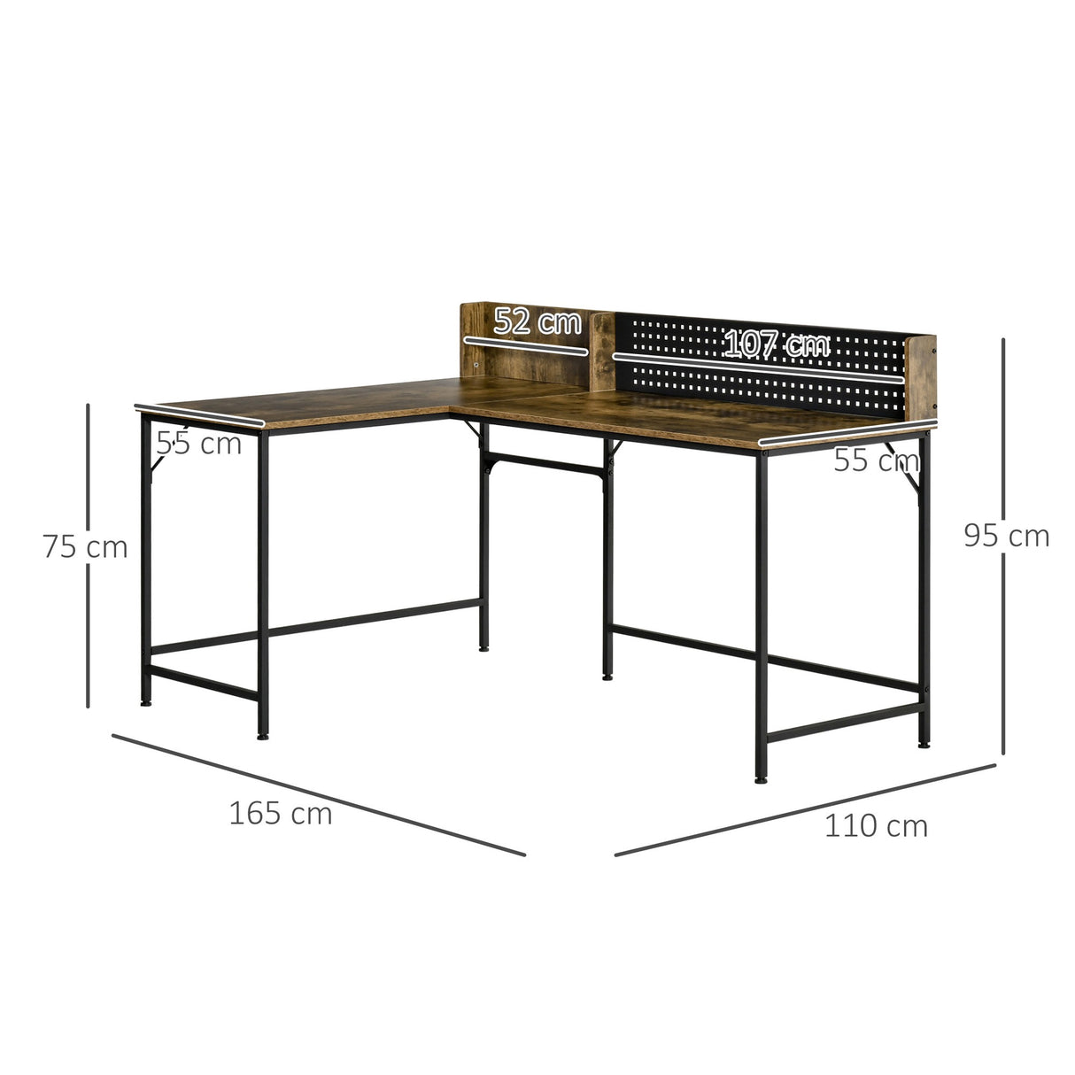 easycomfort easycomfort scrivania angolare in stile industriale per camera e ufficio 165x110x95cm marrone rustico