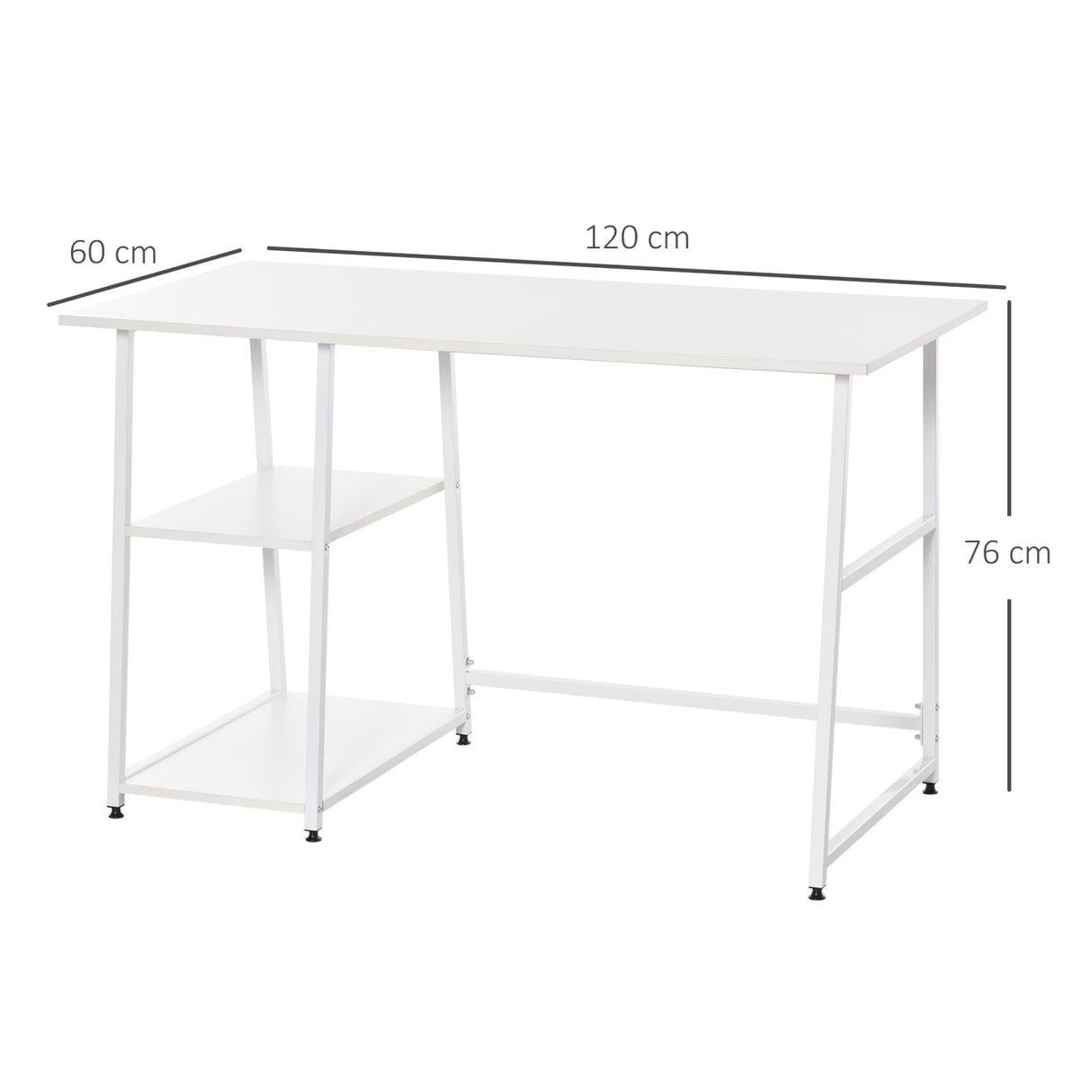 easycomfort easycomfort scrivania con 2 ripiani laterali in legno e acciaio bianco