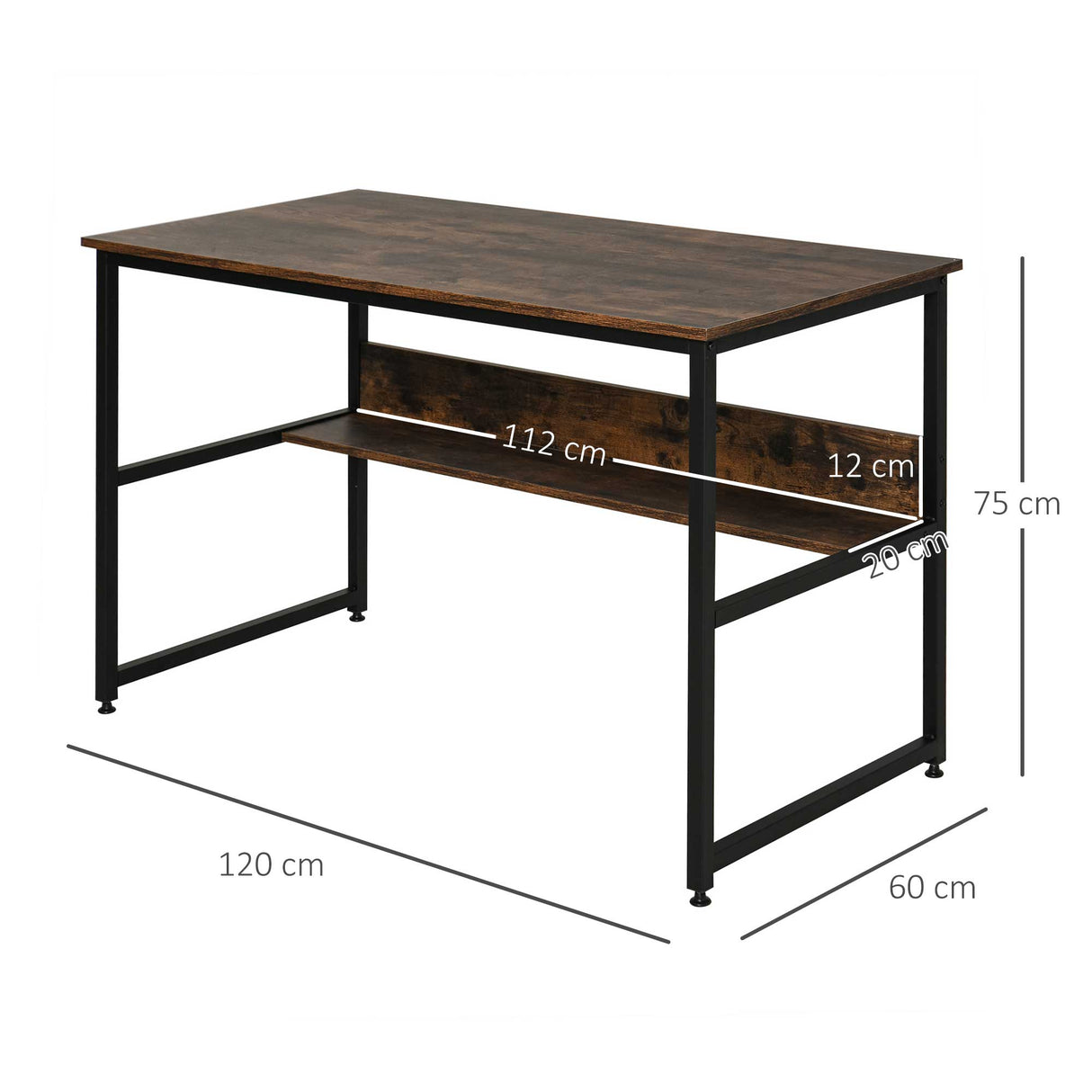 easycomfort easycomfort scrivania per camera e ufficio con mensola in stile industriale metallo e legno 120x60x75cm marrone rustico