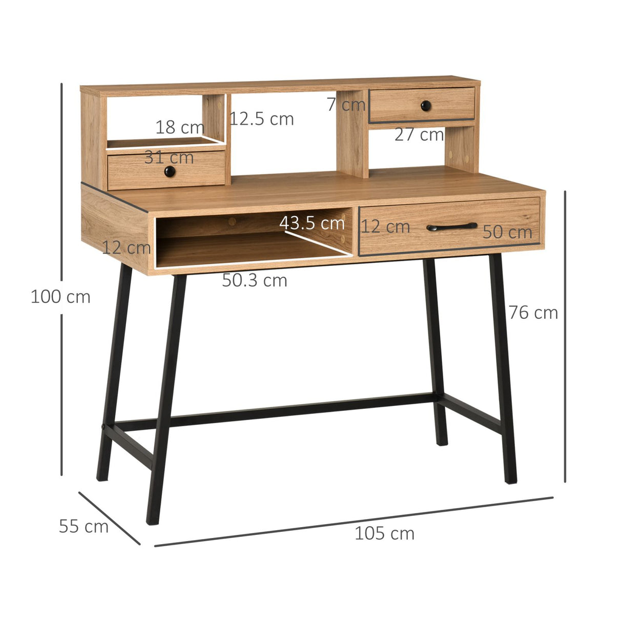 easycomfort easycomfort scrivania ufficio e camera con cassetti e mensole 105x55x100cm legno ean 8054144132556