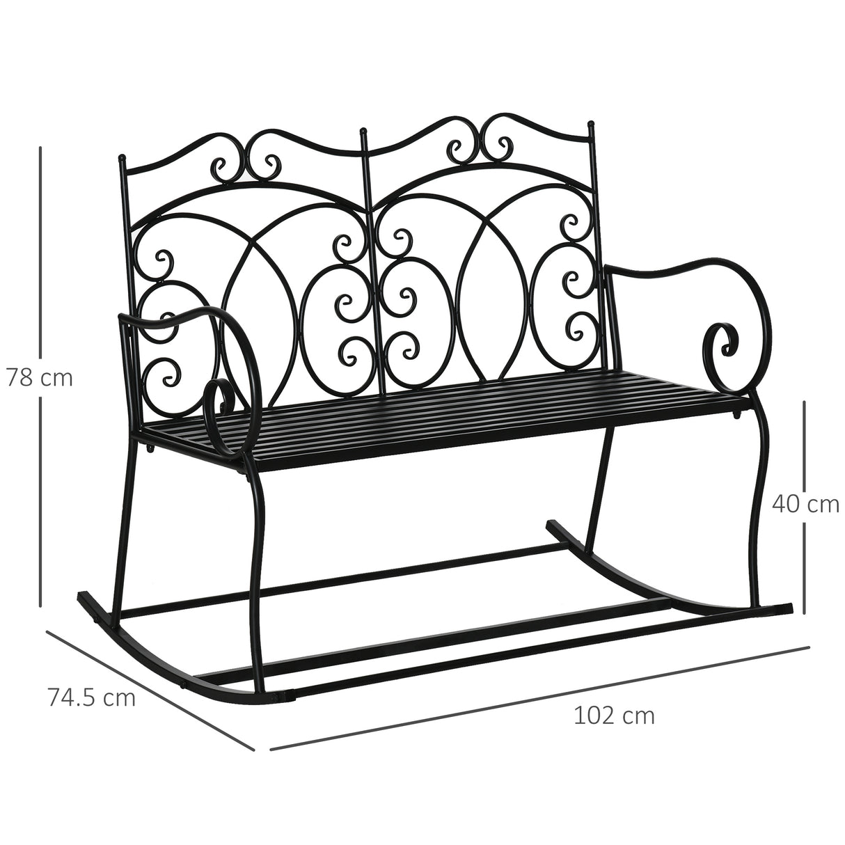 easycomfort easycomfort sedia a dondolo a 2 posti in metallo elegante con schienale decorato da esterni 102x74 5x78 cm nera