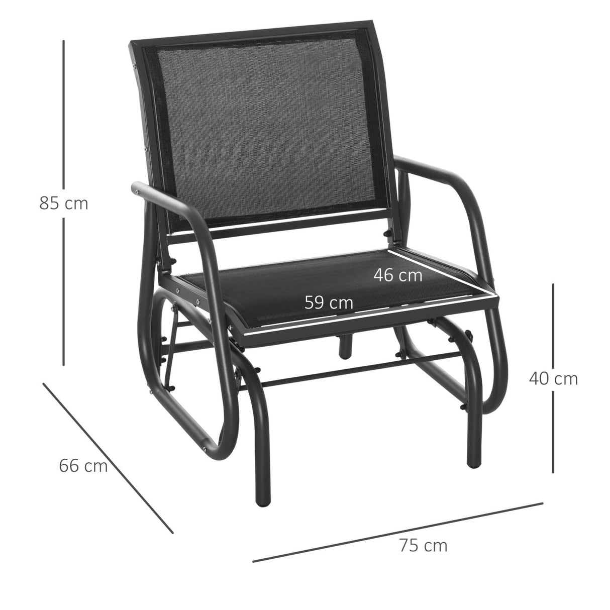 easycomfort easycomfort sedia a dondolo da giardino in metallo e seduta in tessuto traspirante 75x66x85cm nero e grigio scuro ean 8055776911199