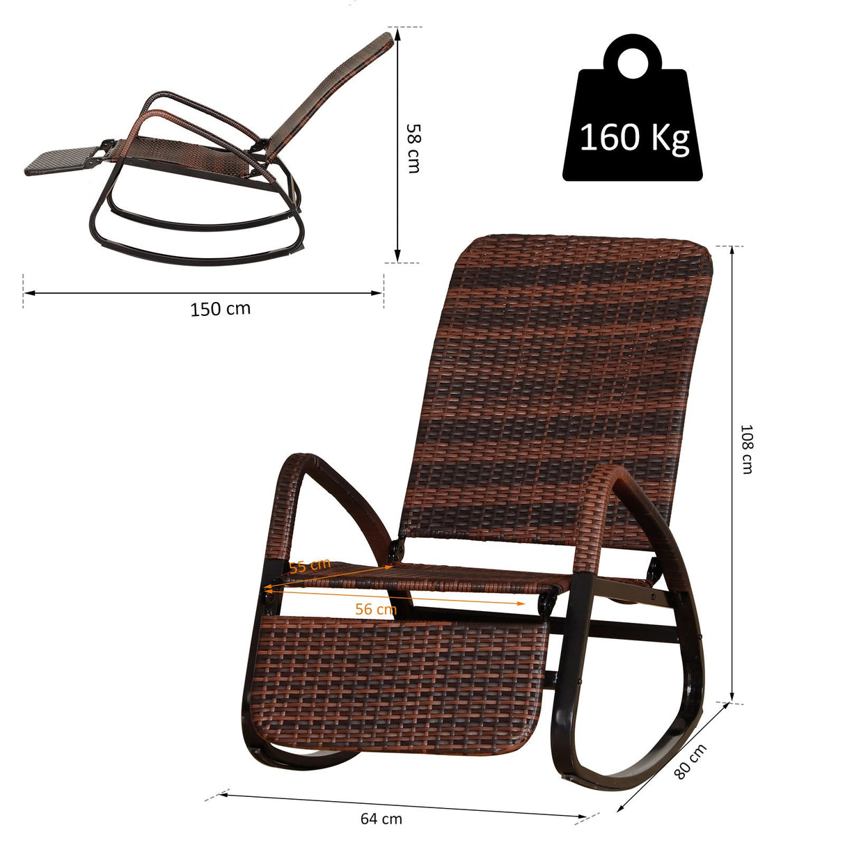 easycomfort easycomfort sedia a dondolo da giardino in pe rattan reclinabile e pieghevole marrone ean 8054144137780