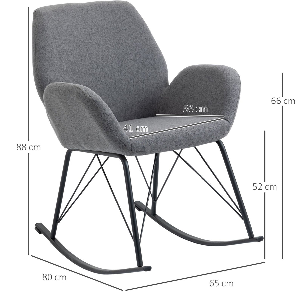 easycomfort easycomfort sedia a dondolo moderna imbottita in metallo e tessuto per soggiorno e salotto 65x80x88cm grigio