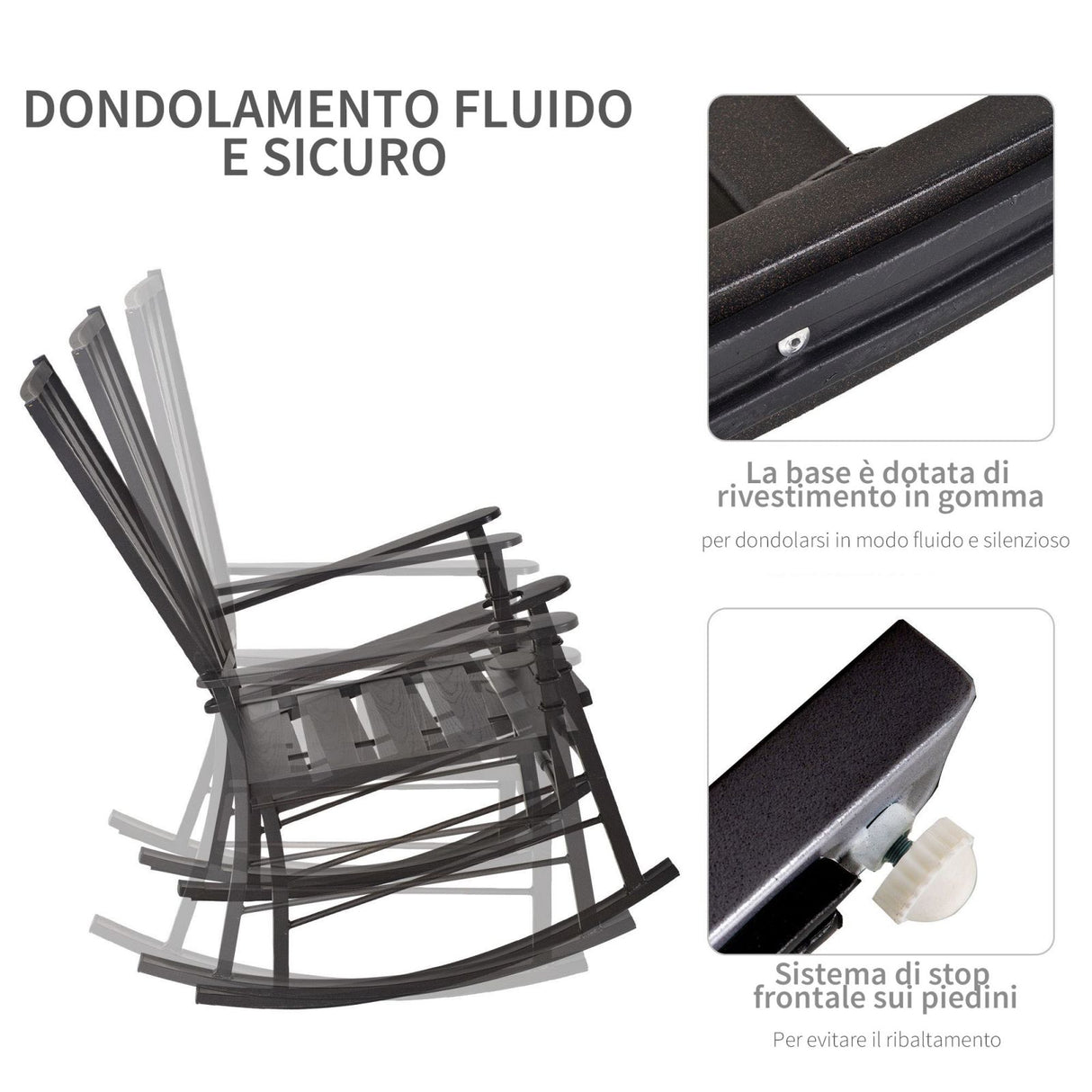 easycomfort easycomfort sedia a dondolo moderna per esterni e interni arredamento da giardino in acciaio con effetto venato del legno 68 5x87x113cm nero ean 8055776912530
