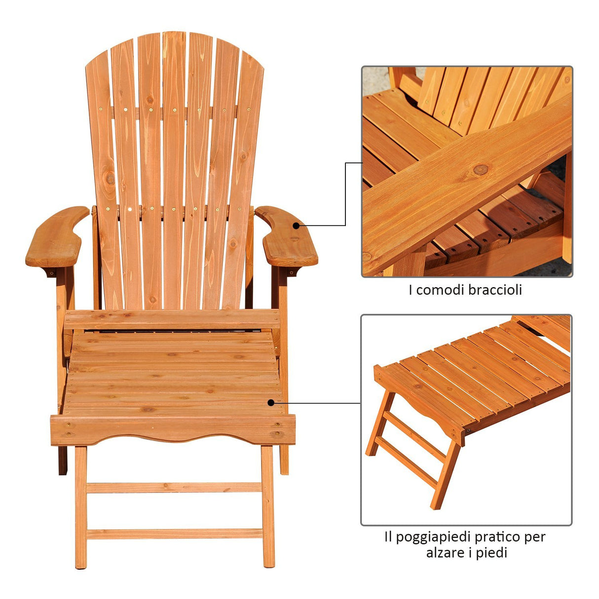 easycomfort easycomfort sedia a sdraio in legno adirondack con poggiapiedi ean 8055776912806