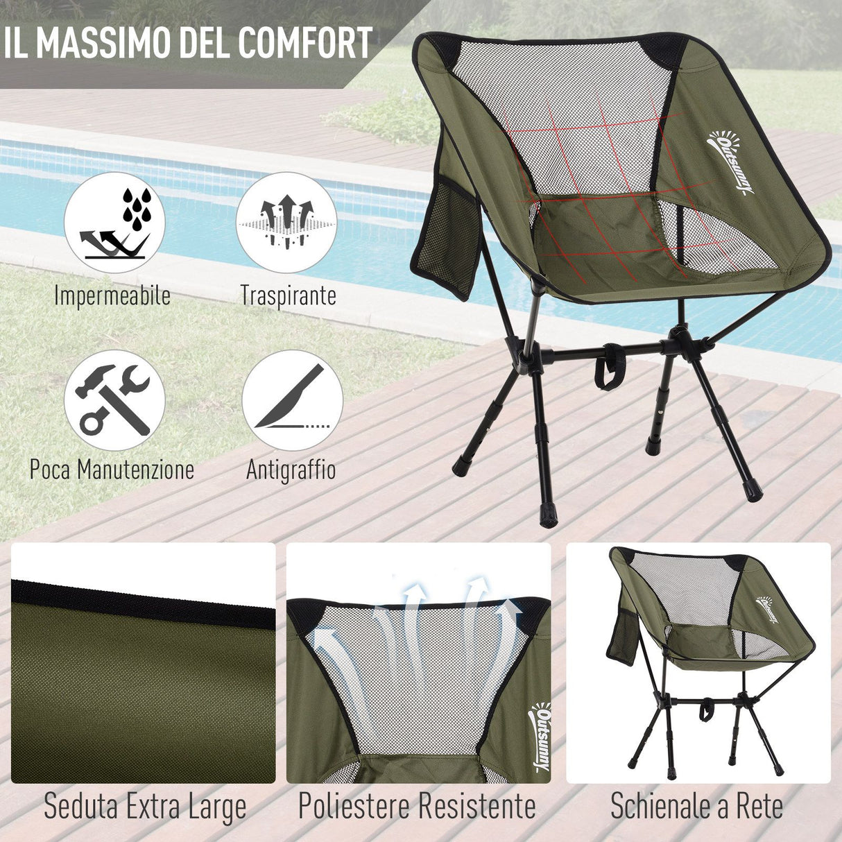 easycomfort easycomfort sedia da campeggio pieghevole con sacca da viaggio verde ean 8054111844666