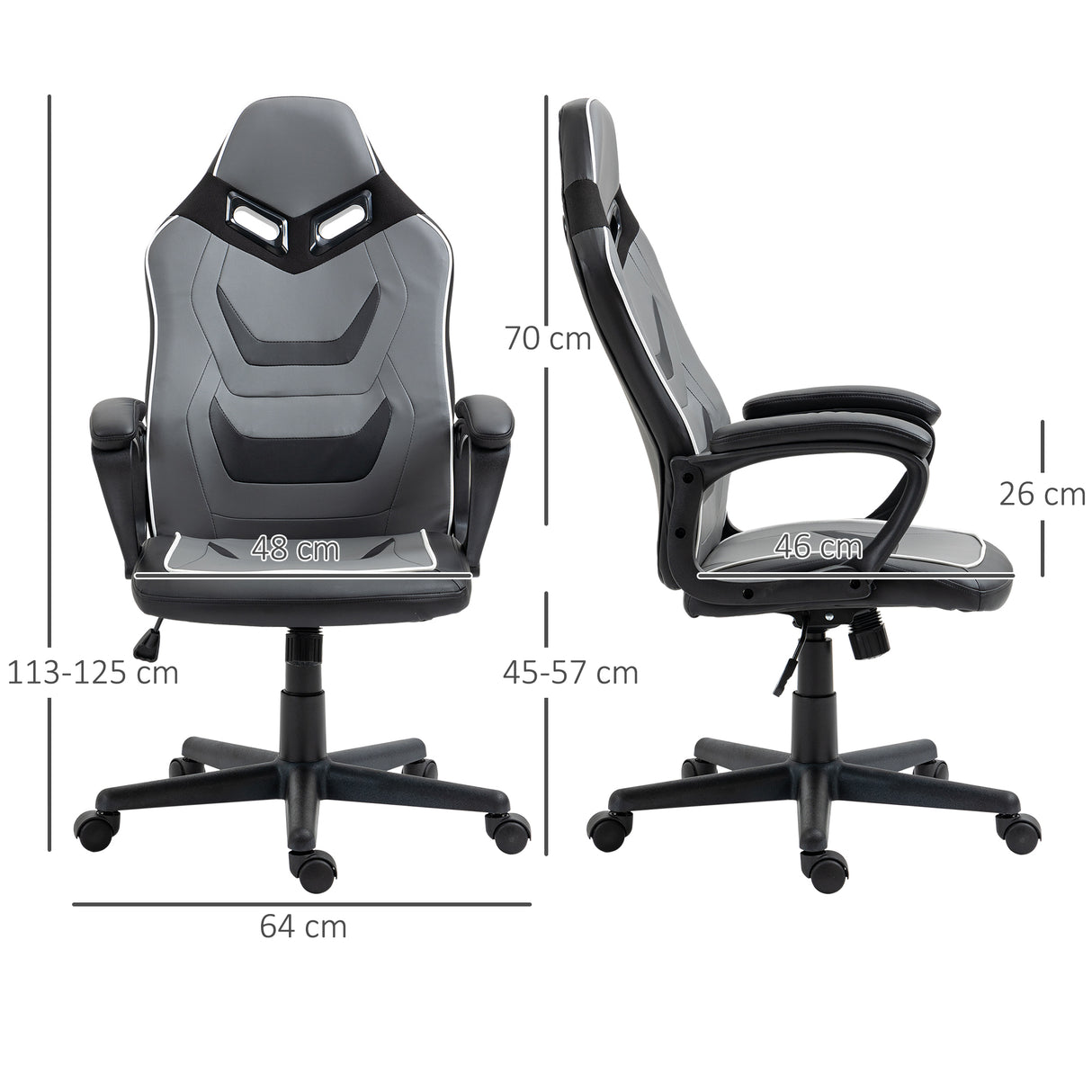 easycomfort easycomfort sedia da gaming ad altezza regolabile con funzione dondolo per casa e ufficio 60x63x113 125 cm grigia e nera