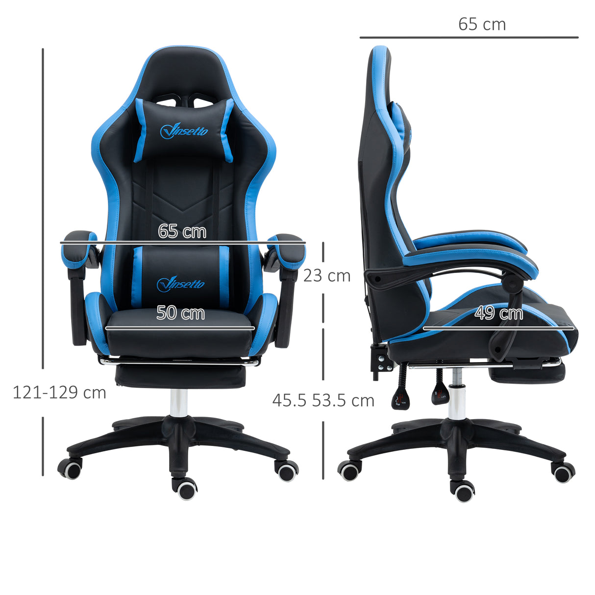 easycomfort easycomfort sedia da gaming con altezza regolabile e schienale reclinabile 65x65x121 129 cm blu e nero