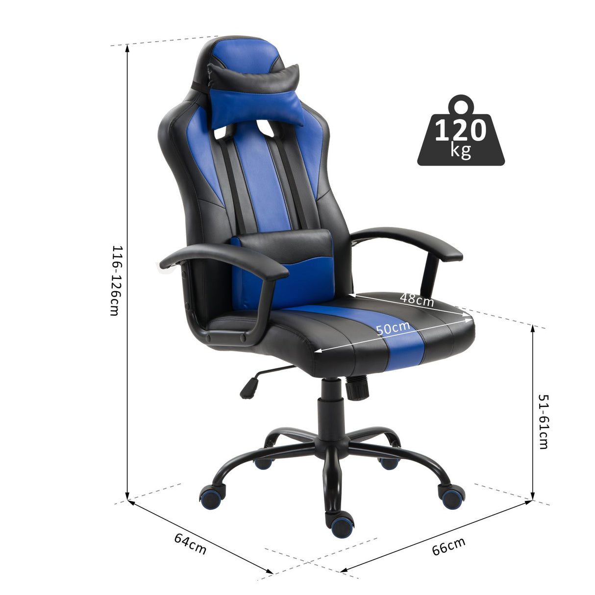 easycomfort easycomfort sedia da gaming ergonomica altezza regolabile con cuscino nero e blu ean 8054144134857