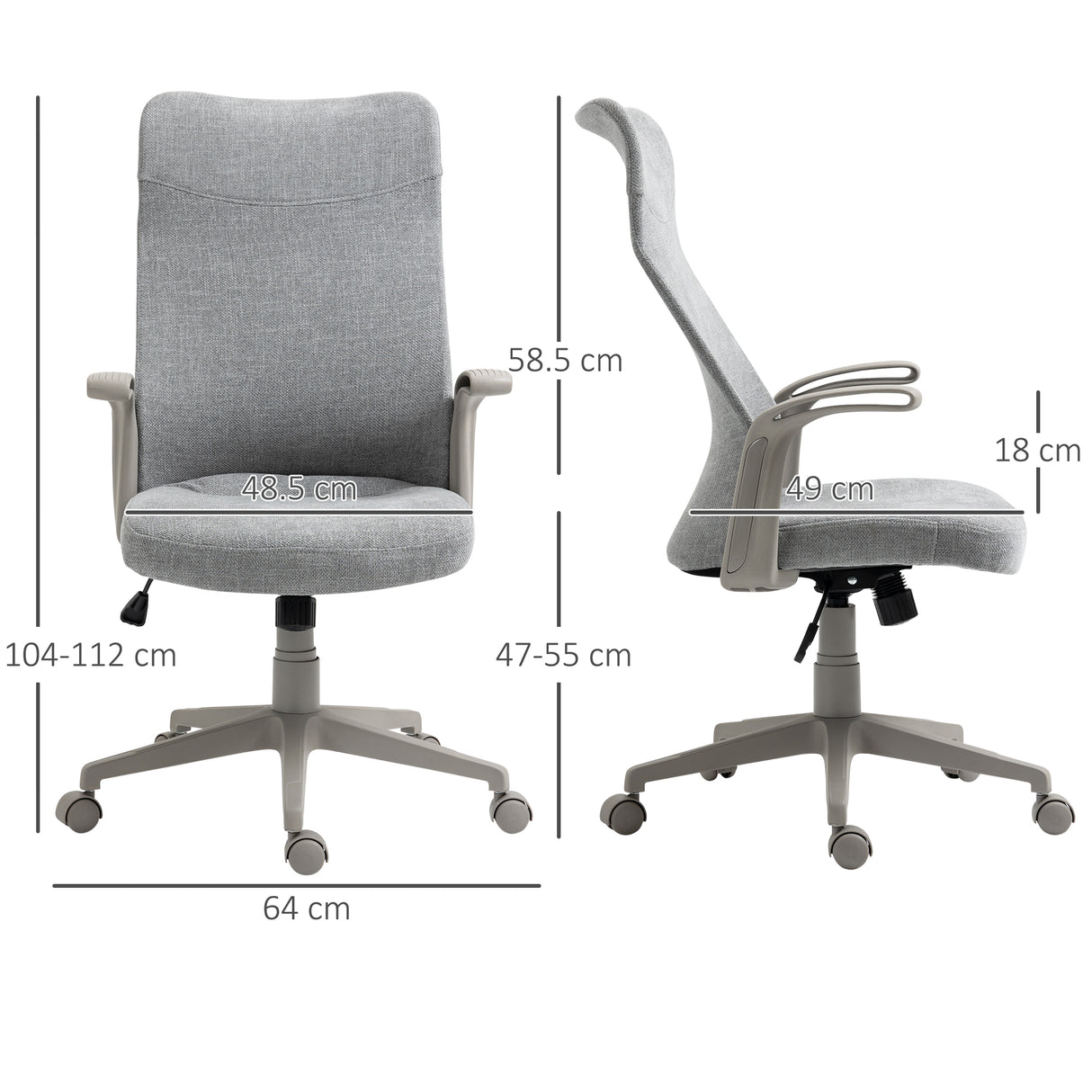 easycomfort easycomfort sedia da ufficio elegante con seduta effetto lino altezza regolabile e ruote 61x64 5x104 112 cm grigia