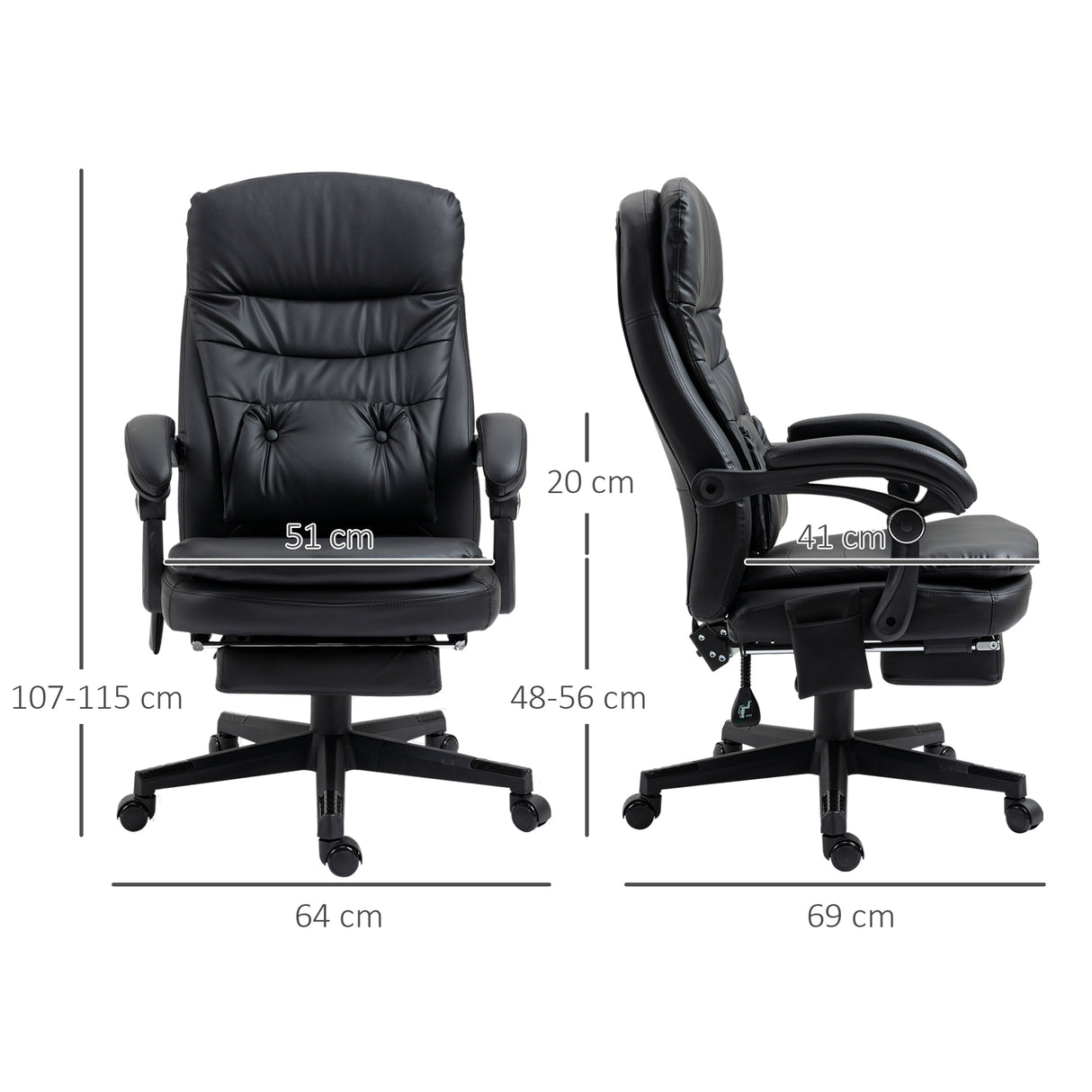 easycomfort easycomfort sedia da ufficio massaggiante in similpelle con presa usb 64x69x107 115cm nero