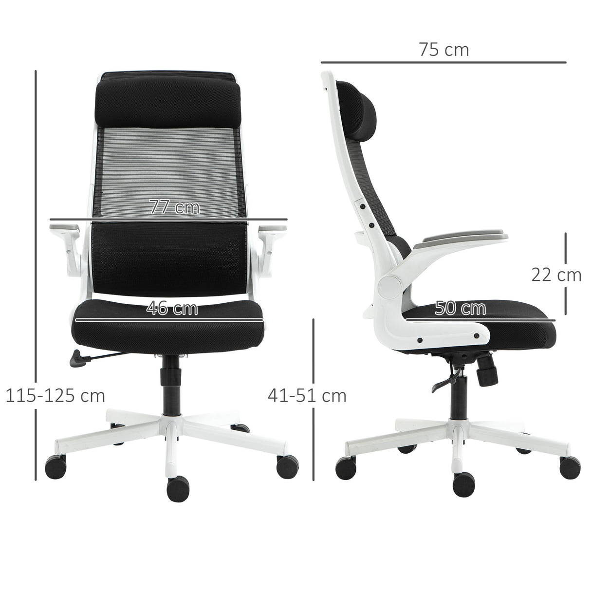 easycomfort easycomfort sedia da ufficio reclinabile ad altezza regolabile con braccioli ribaltabili 77x75x115 125 cm