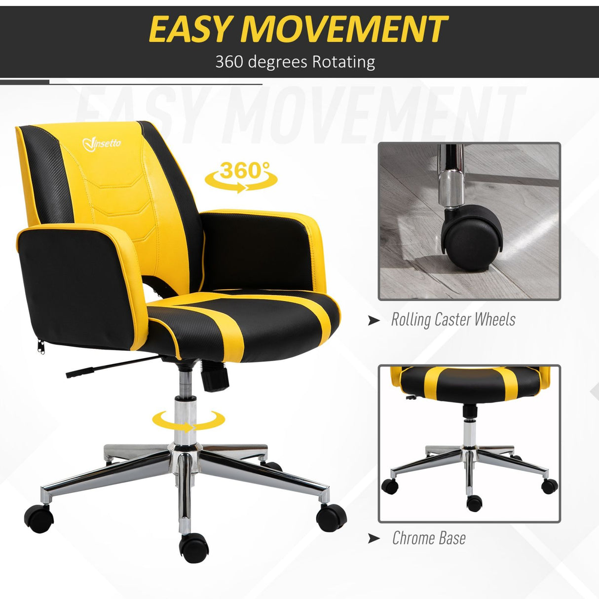 easycomfort easycomfort sedia da ufficio sedia da gaming sgabello racing ergonomica altezza regolabile girevole giallo ean 8054144136813
