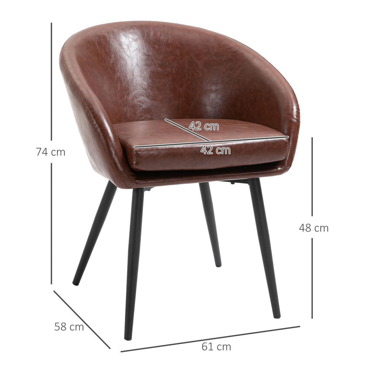 easycomfort easycomfort sedia imbottita stile vintage con braccioli gambe in metallo e rivestimento pu marrone
