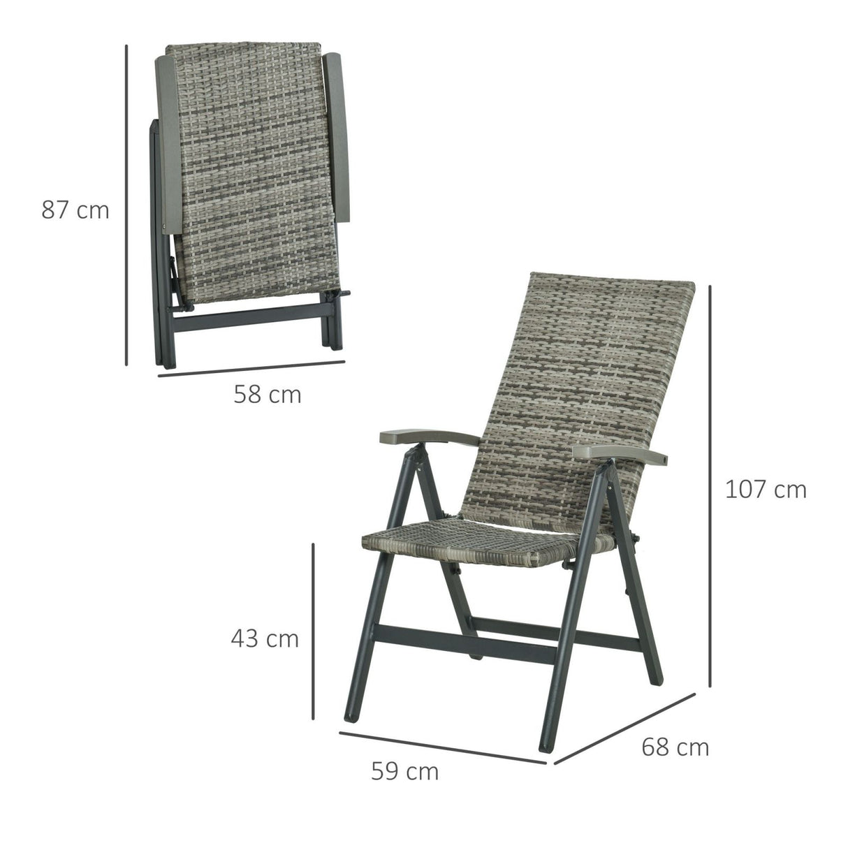 easycomfort easycomfort sedia pieghevole da giardino in rattan pe con braccioli e schienale reclinabile grigio ean 8054144139258