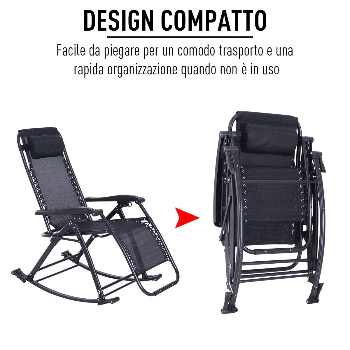 easycomfort easycomfort sedia sdraio a dondolo reclinabile con poggiapiedi e porta bicchieri nero 120x67x102cm ean 8054144133621