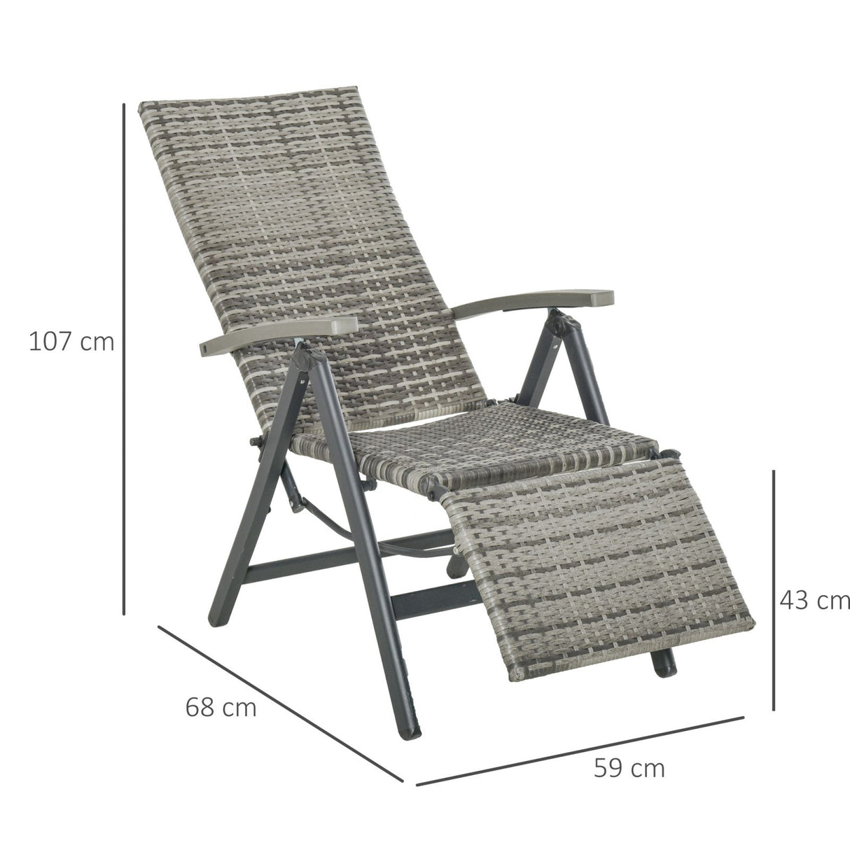 easycomfort easycomfort sedia sdraio da giardino pieghevole reclinabile in rattan pe con braccioli e poggiapiedi grigio ean 8055776913254