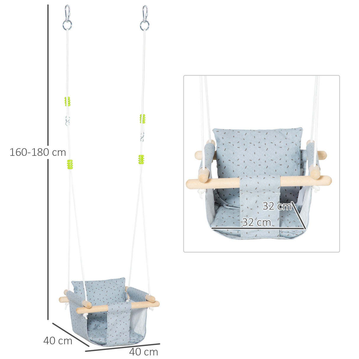 easycomfort easycomfort seggiolino altalena per bambini in tessuto e legno con cuscino 40x40x180cm grigio