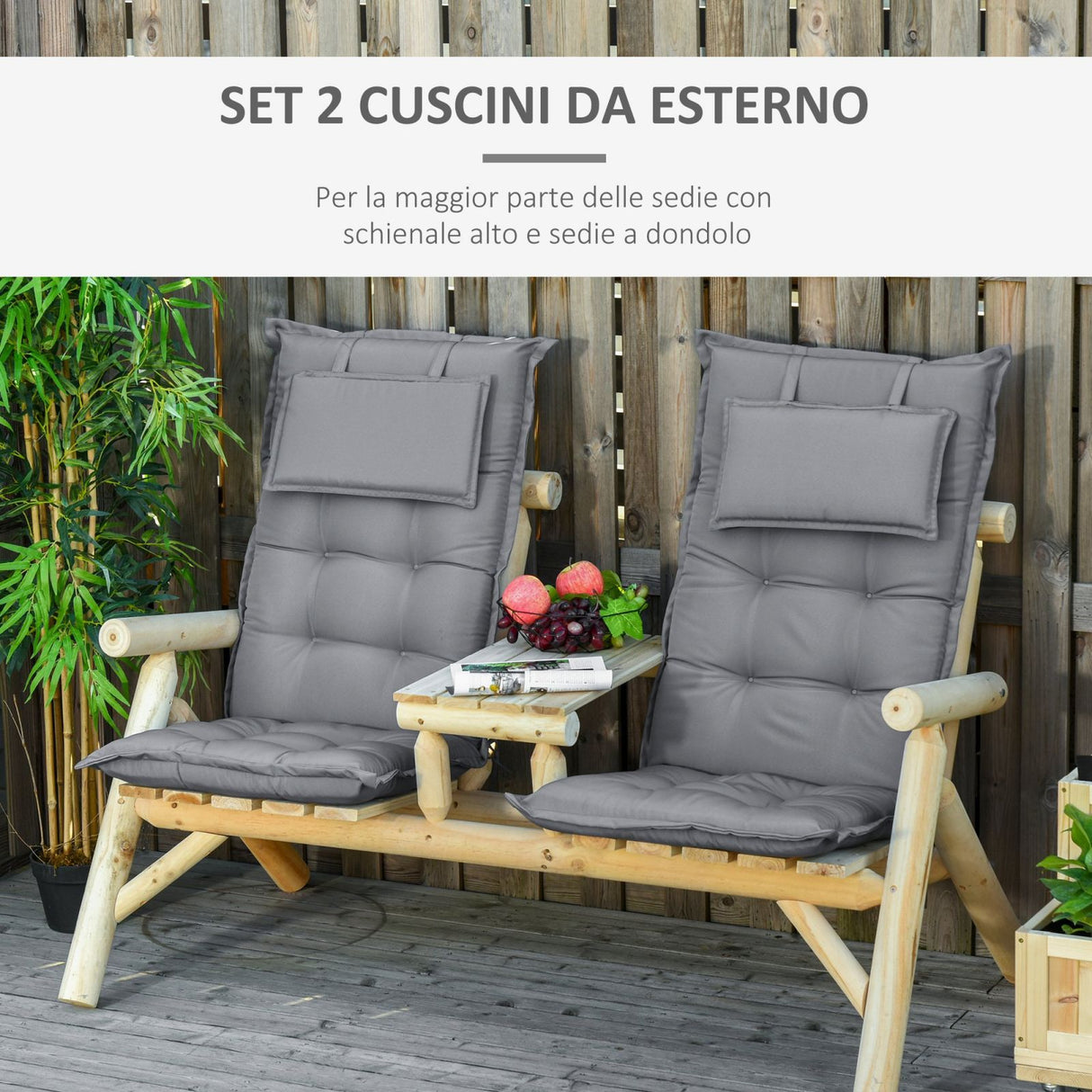 easycomfort easycomfort set 2 cuscini da esterno e interno imbottiti per sedie a schienale alto in poliestere 50x120x9cm grigio scuro ean 8055776910505