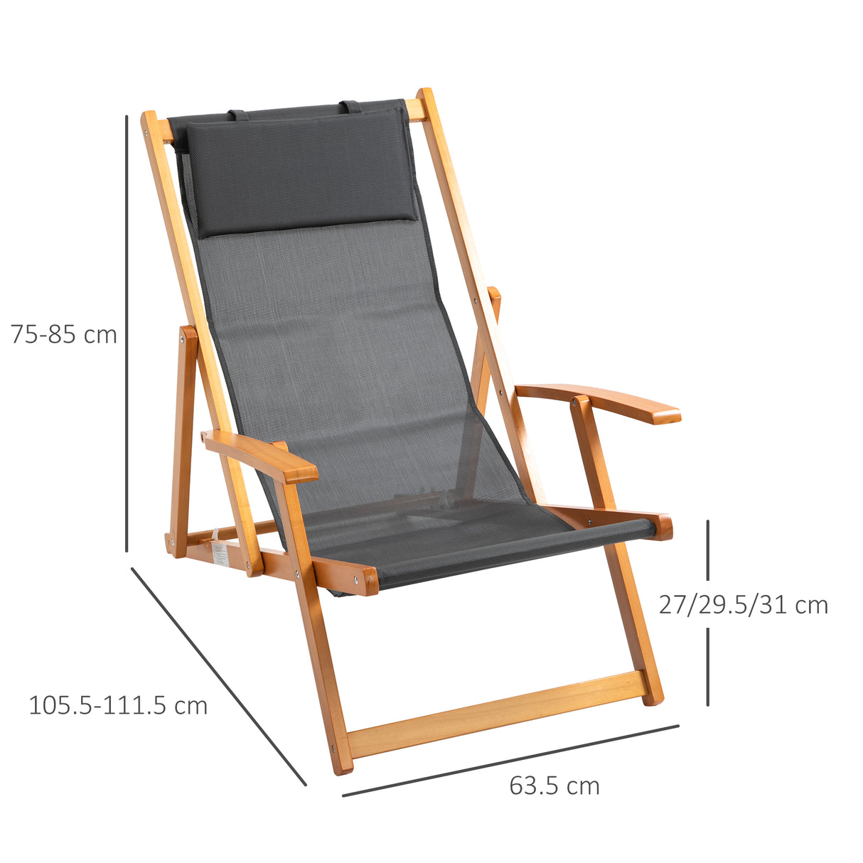 easycomfort easycomfort set 2 sdraio da giardino pieghevoli con schienale regolabile su 3 livelli legno e tessuto a rete grigio