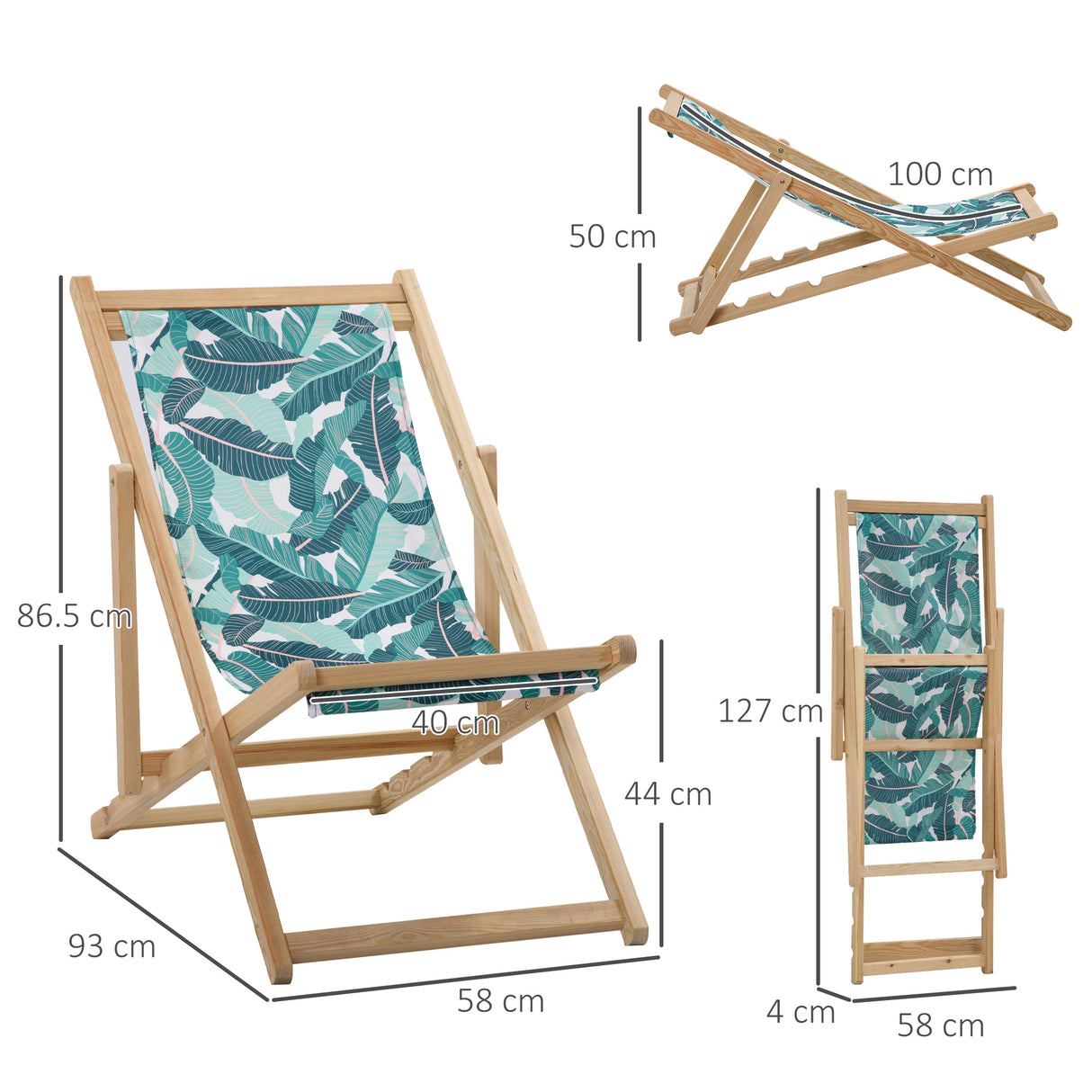 easycomfort easycomfort set 2 sdraio da giardino pieghevoli in legno con schienale reclinabile a 4 livelli fantasia tropicale