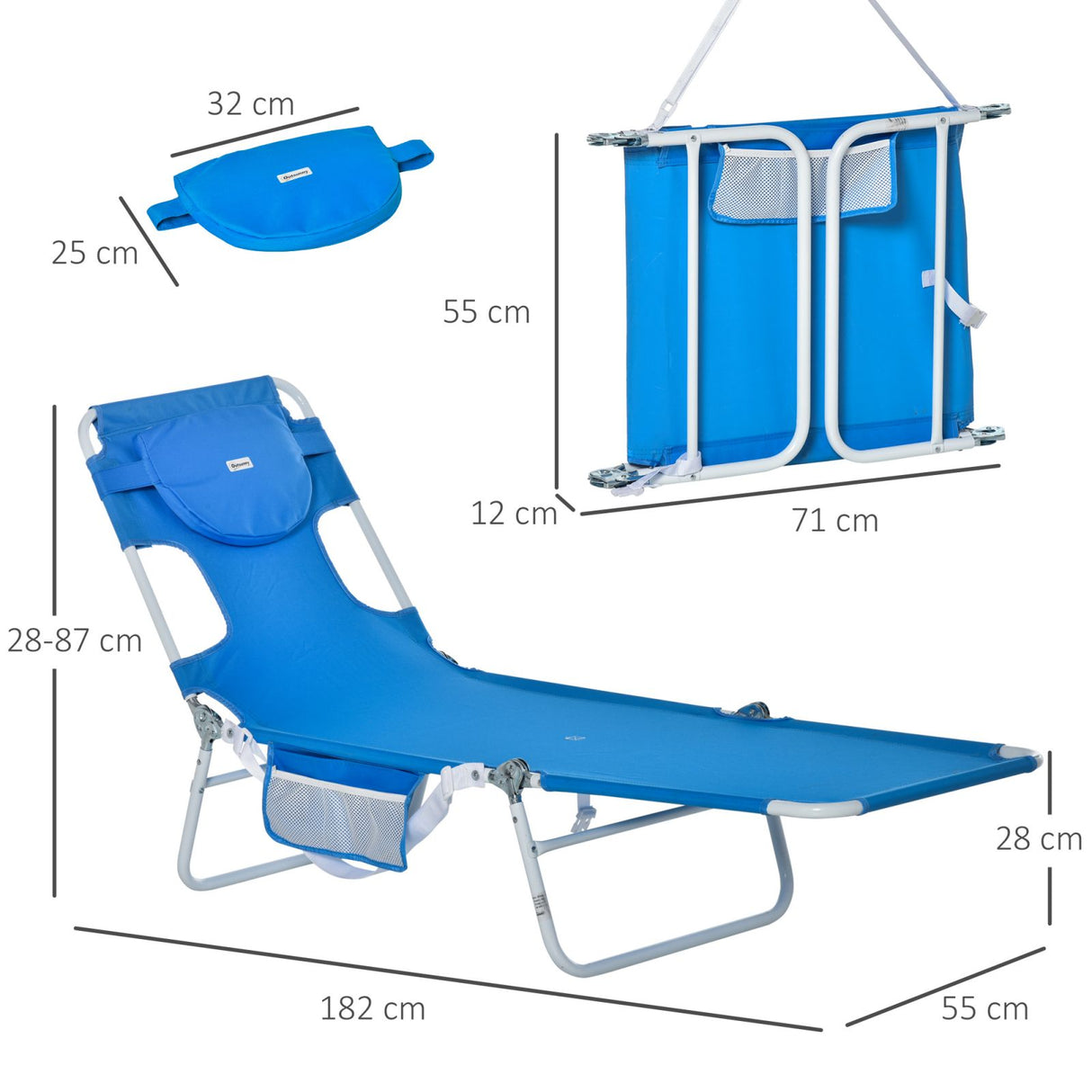 easycomfort easycomfort set 2 sdraio da giardino pieghevoli schienale regolabile su 5 posizioni e apertura per il viso blu