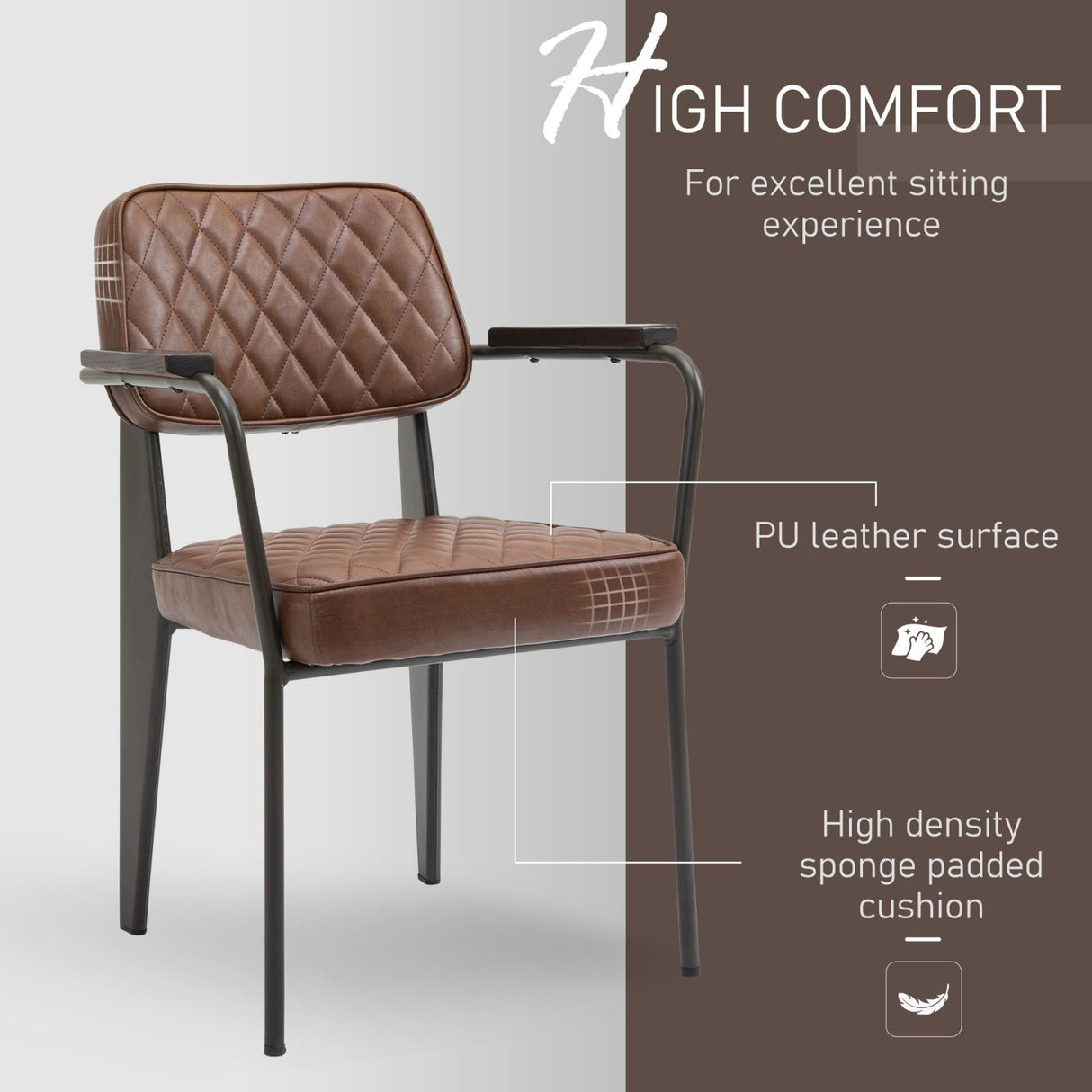 easycomfort easycomfort set 2 sedie imbottite stile vintage in acciaio pelle marrone per sala da pranzo ean 8055776913889