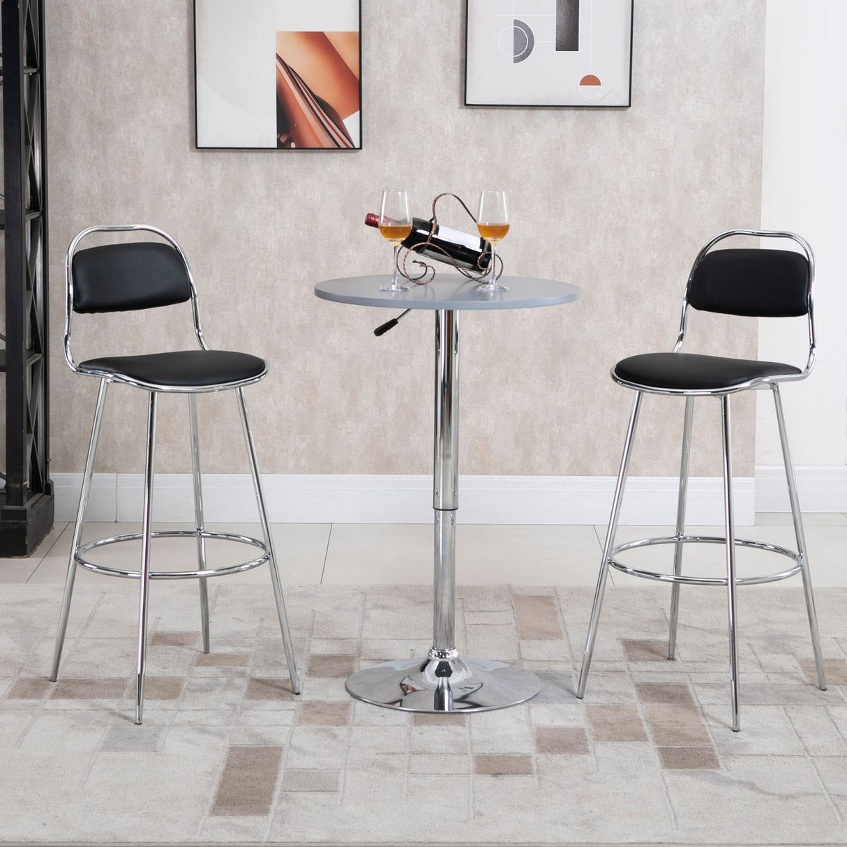 easycomfort easycomfort set 2 sgabelli alti da bar con poggiapiedi rivestimento in pu e struttura in metallo nero