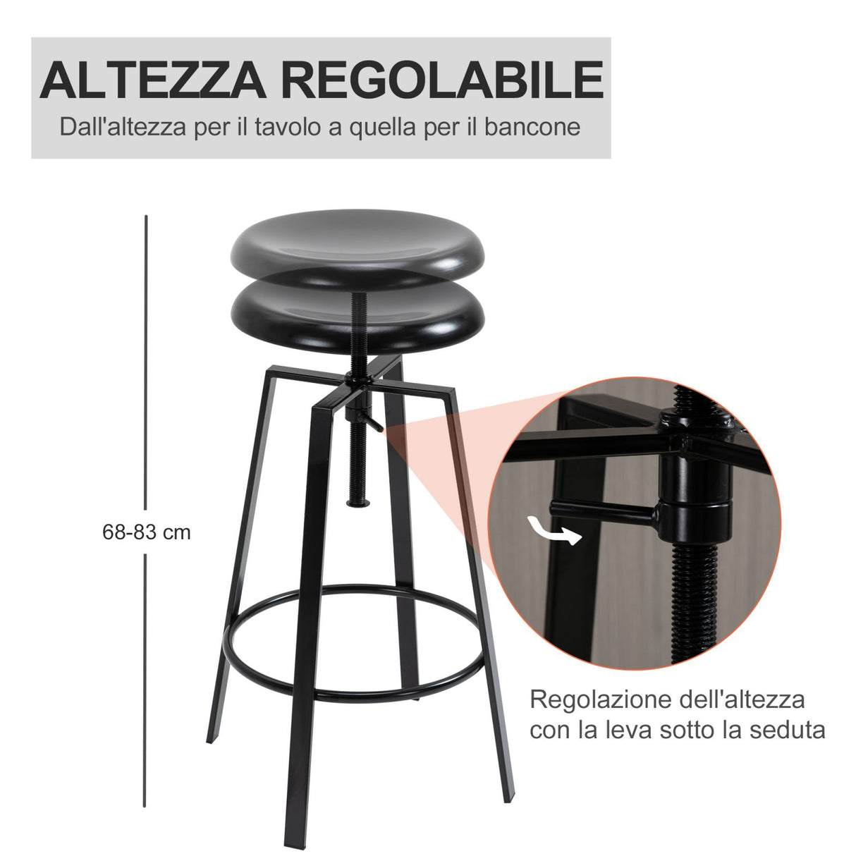 easycomfort easycomfort set 2 sgabelli da bar altezza regolabile e poggiapiedi stile industriale ean 8055776910444