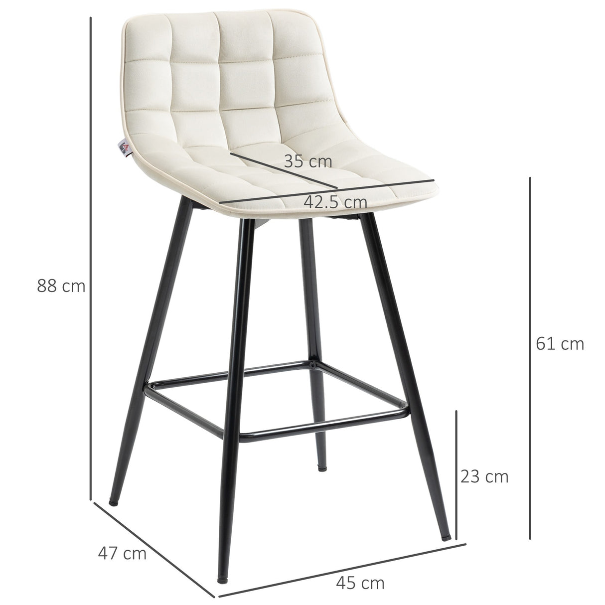 easycomfort easycomfort set 2 sgabelli da bar con schienale e poggiapiedi in stile nordico in metallo e velluto color crema 45x47x84 cm