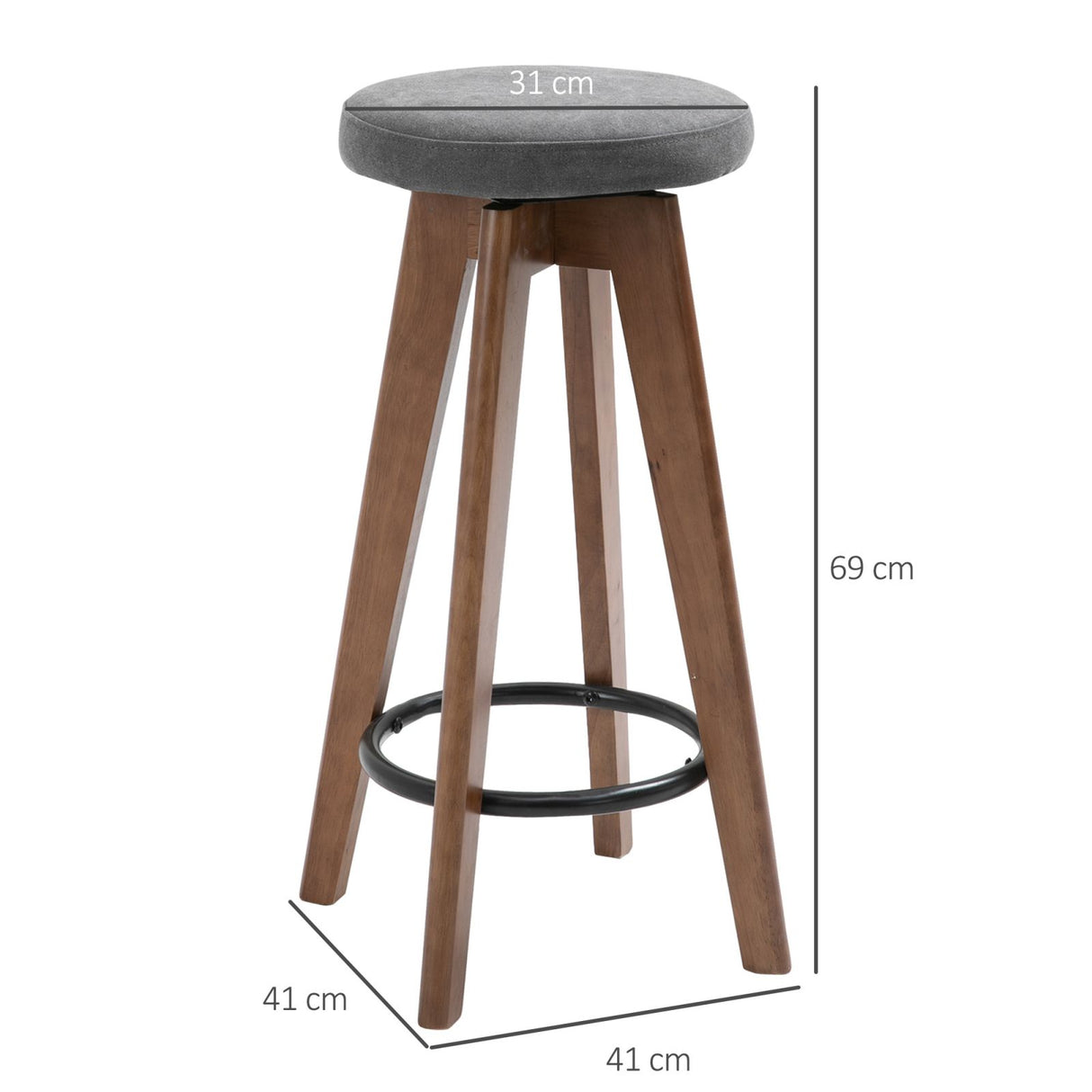 easycomfort easycomfort set 2 sgabelli da bar imbottiti girevoli con poggiapiedi gambe in legno e seduta in tessuto 41x41x69cm marrone