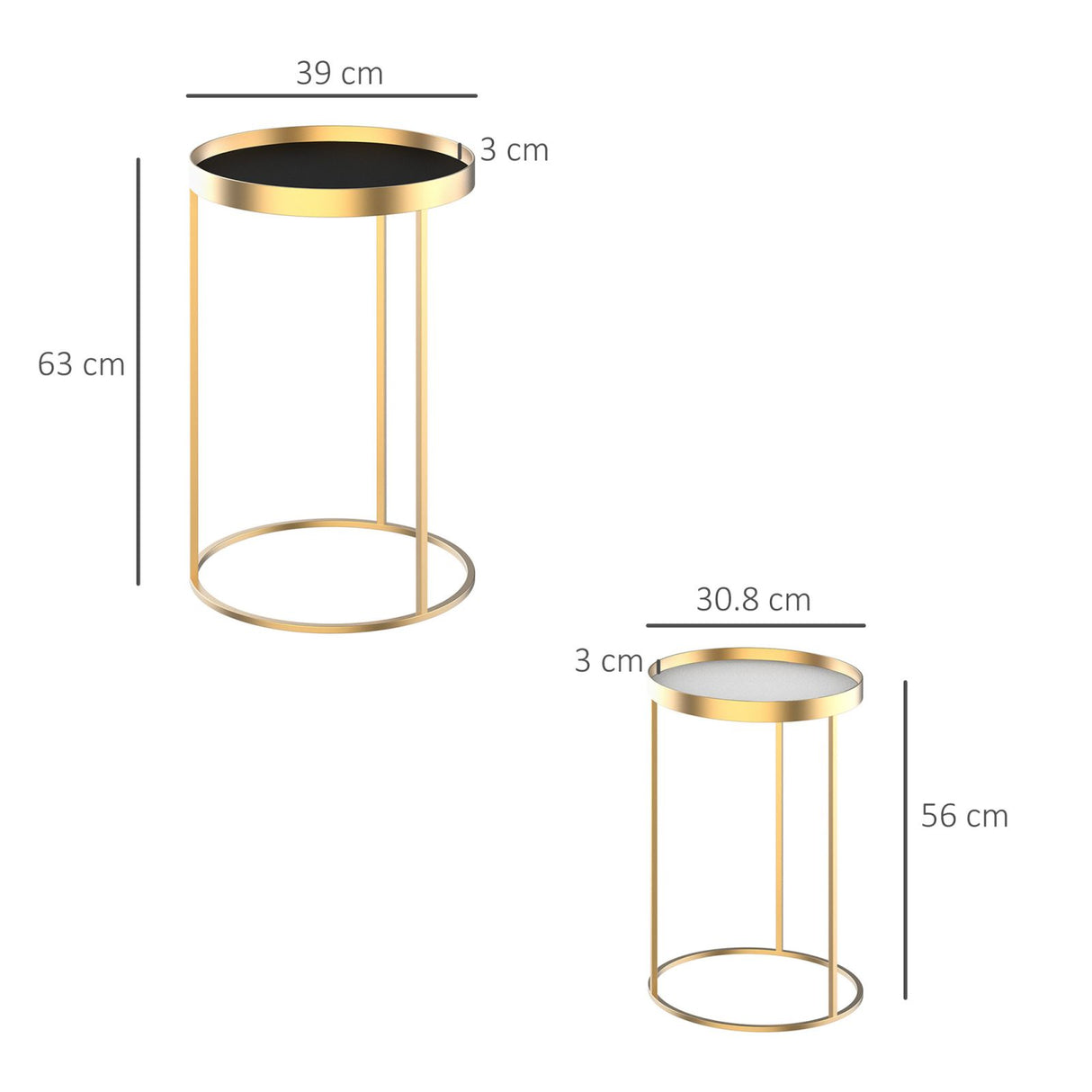 easycomfort easycomfort set 2 tavolini da salotto impilabili con bordo alto in metallo e mdf 3039x63cm oro