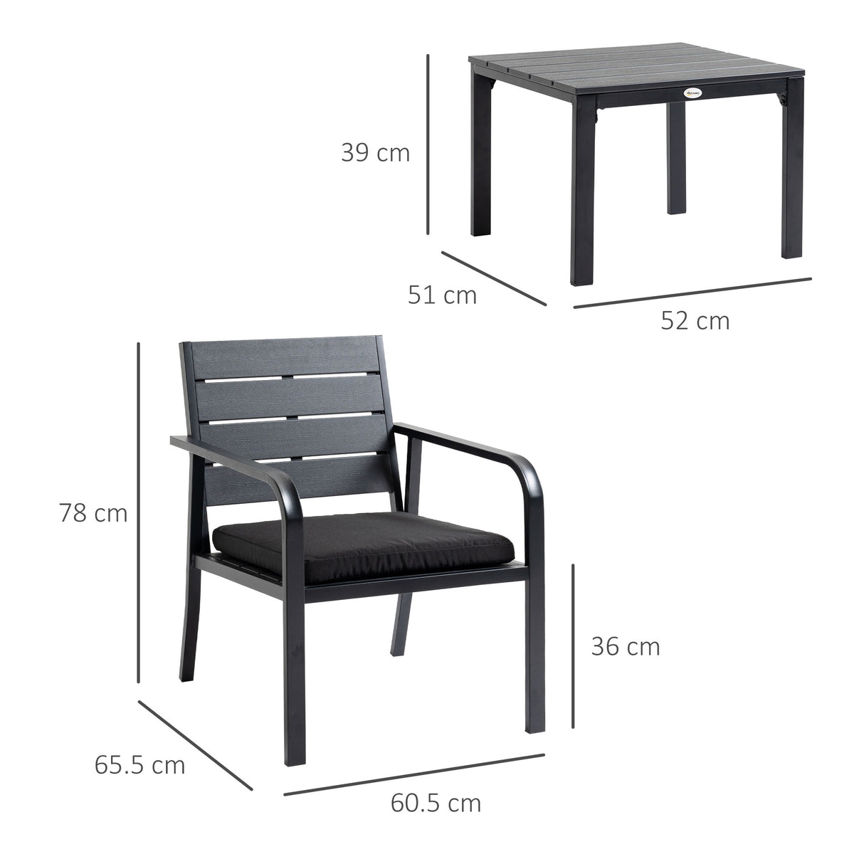 easycomfort easycomfort set da giardino 3 pezzi con tavolino e 2 sedie con cuscini acciaio e plastica grigio scuro