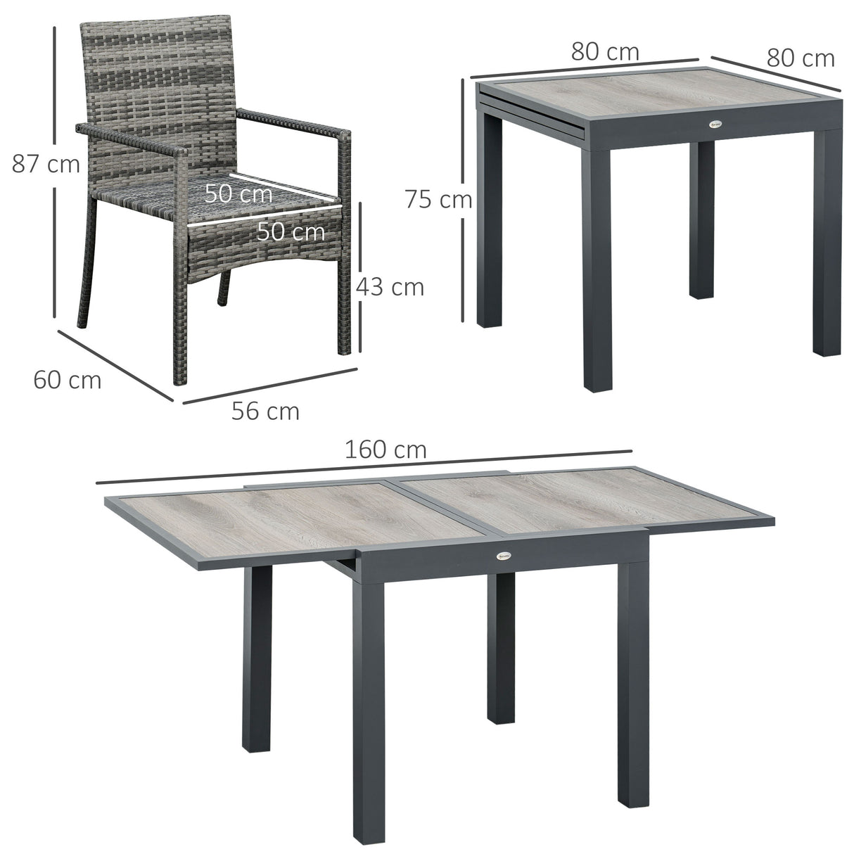 easycomfort easycomfort set da giardino con tavolo allungabile e 6 sedie con cuscini in rattan pe grigio e marrone