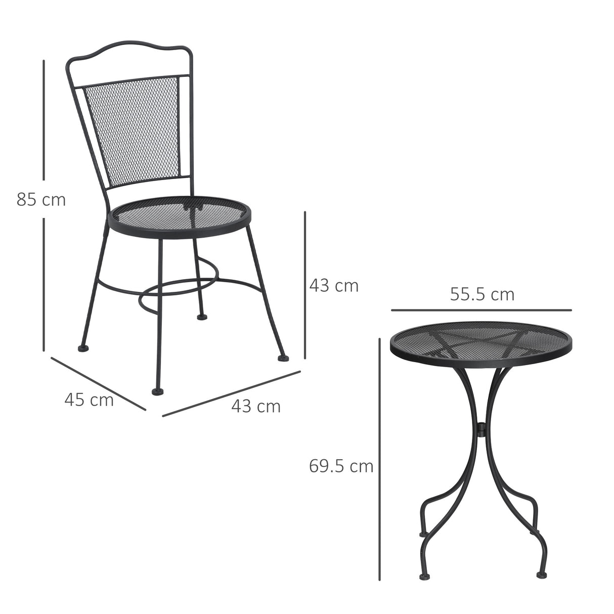 easycomfort easycomfort set da giardino da 3 pezzi tavolino con 2 sedie da esterno pieghevoli salvaspazio in metallo nero