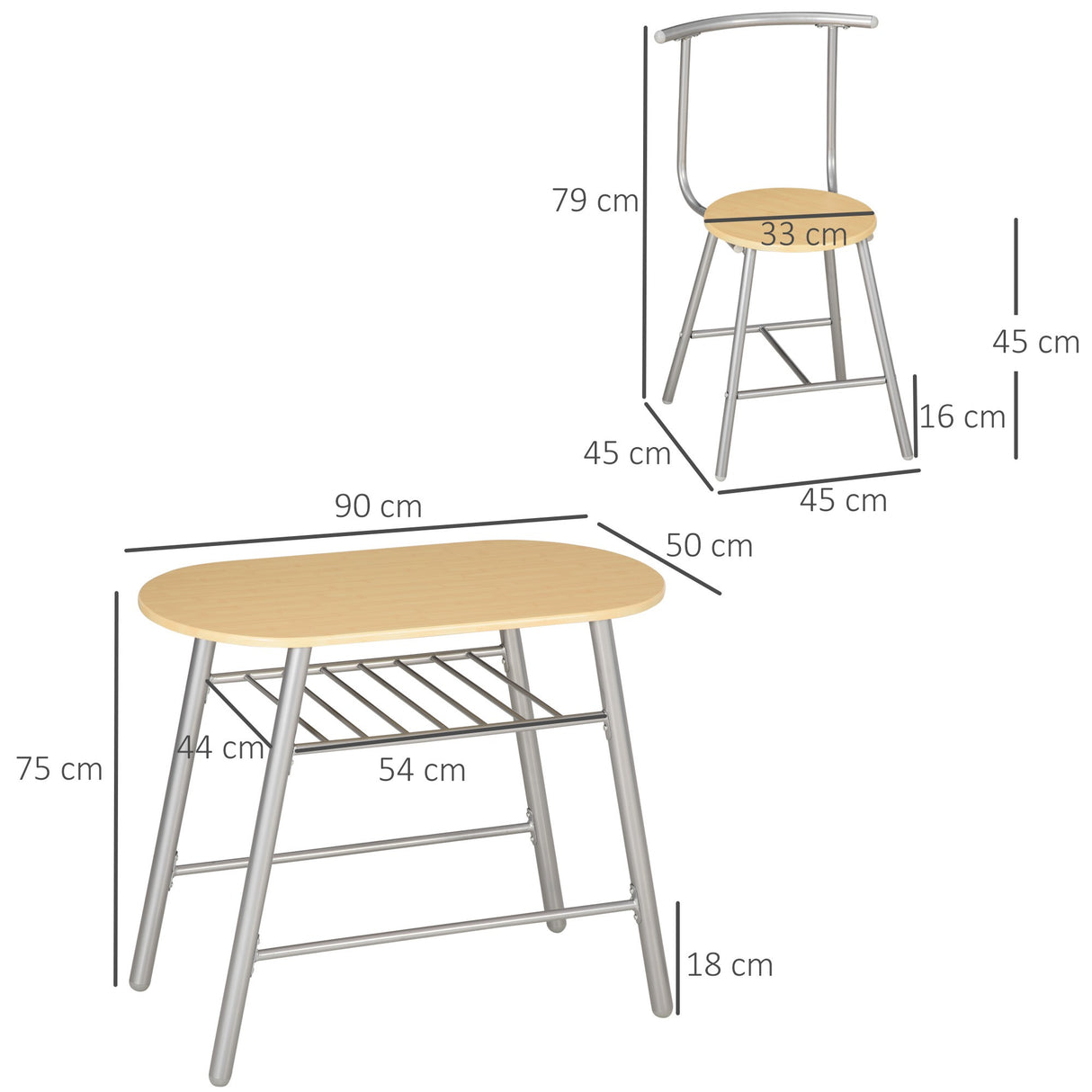 easycomfort easycomfort set da pranzo salvaspazio da 3 pezzi con tavolo da pranzo ovale con ripiano e 2 sedie in mdf e acciaio
