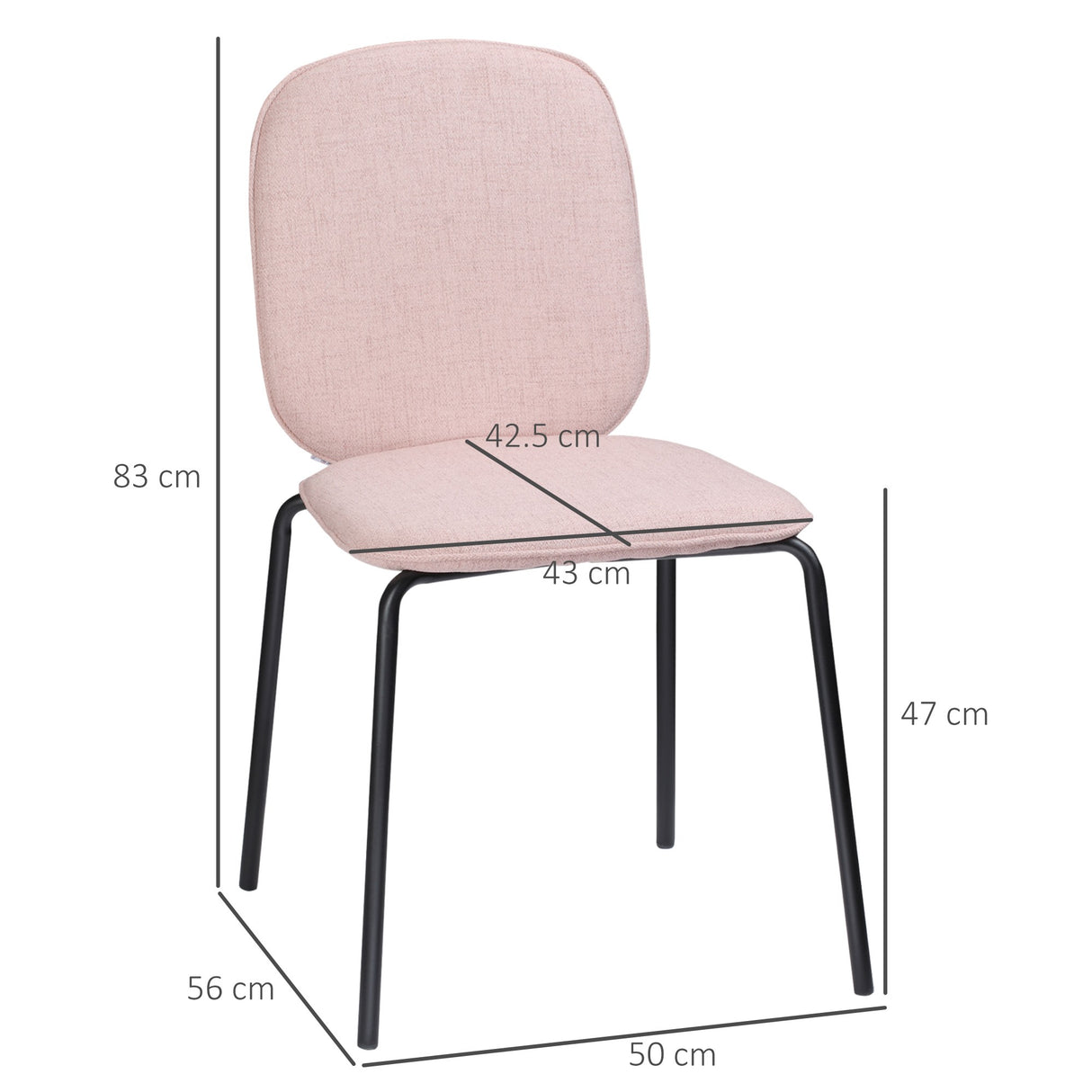 easycomfort easycomfort set di 2 sedie da pranzo in tessuto imbottite e impilabili con gambe in acciaio rosa