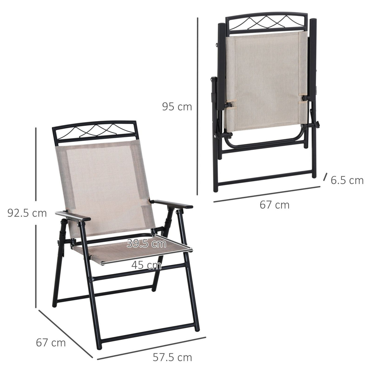 easycomfort easycomfort set di 2 sedie pieghevoli da giardino con braccioli in metallo e textilene beige e nero ean 8054144137766