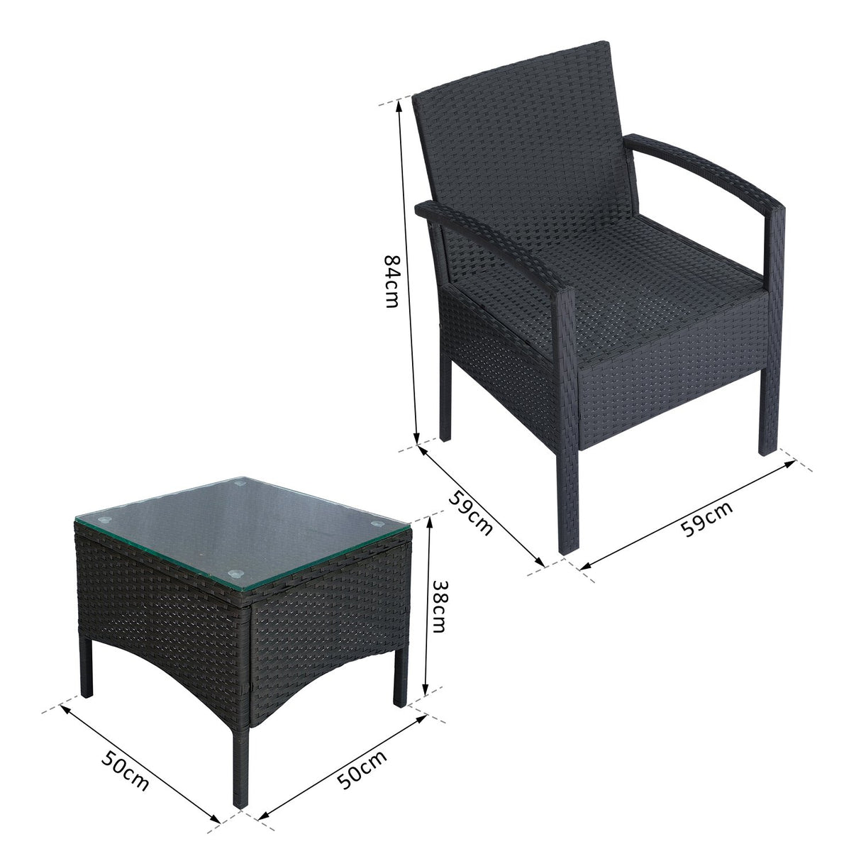 easycomfort easycomfort set mobili da giardino 2 poltroncine e tavolino con cuscini pe rattan nero ean 8055776911298