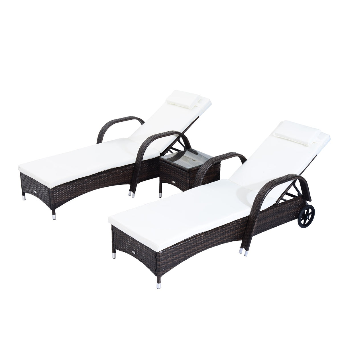 easycomfort easycomfort set mobili da giardino 2 sdraio e tavolino lettino prendisole reclinabile con rotelle rattan marrone