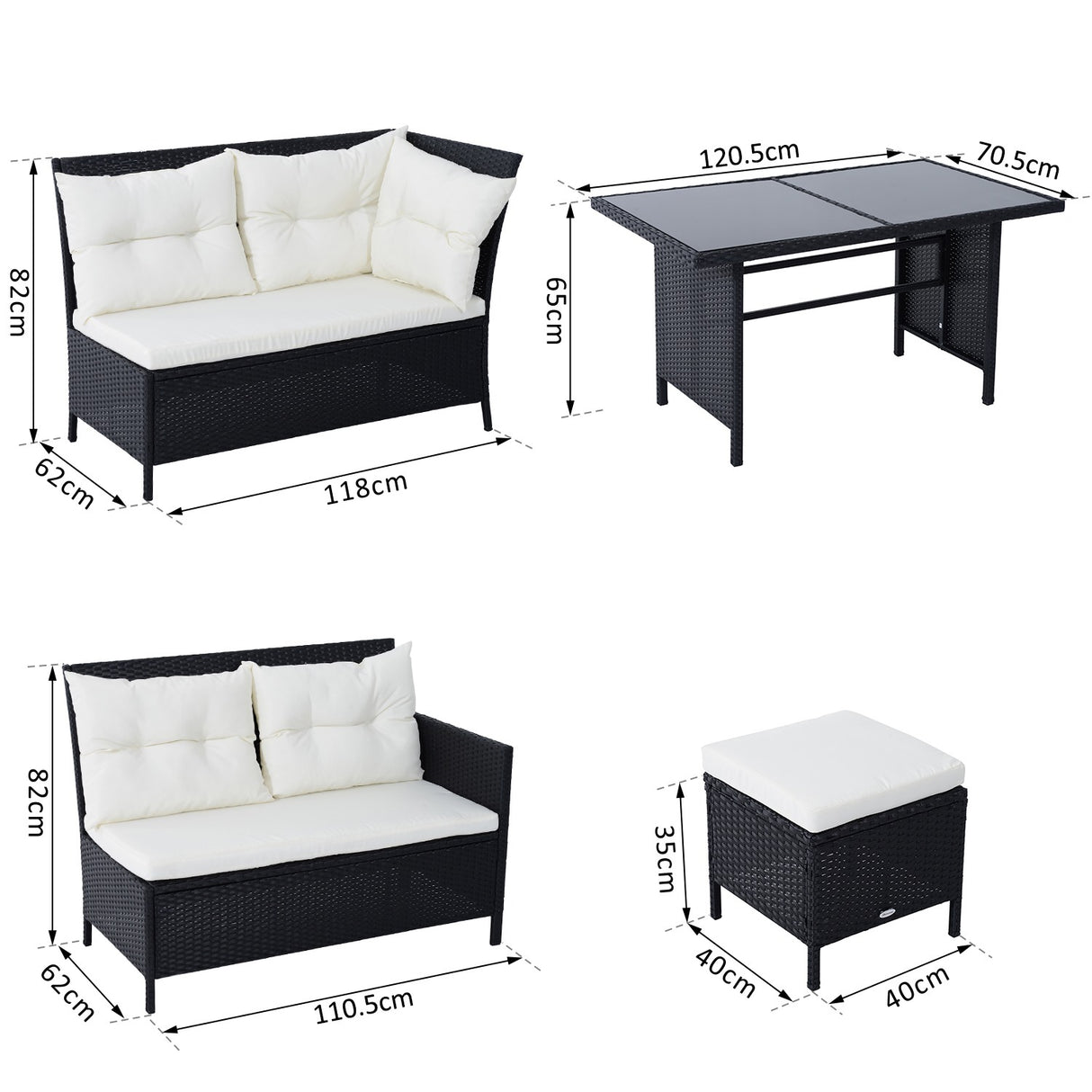 easycomfort easycomfort set mobili in pe rattan da esterno giardino 6 pezzi divano con cuscini e tavolino nero